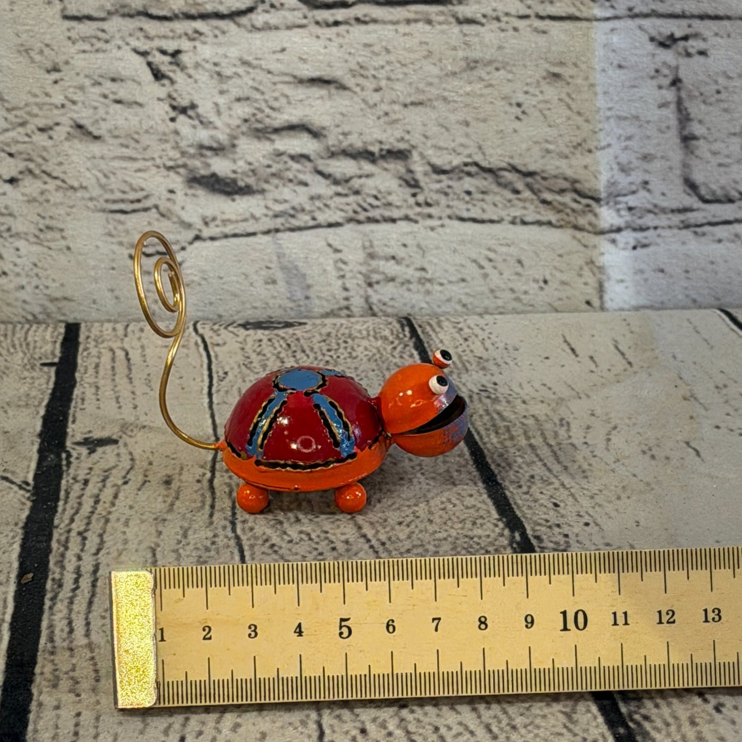 7cm x 7cm Colourful Orange Tortoise Turtle Metal Tin Standing Ornament Statue6