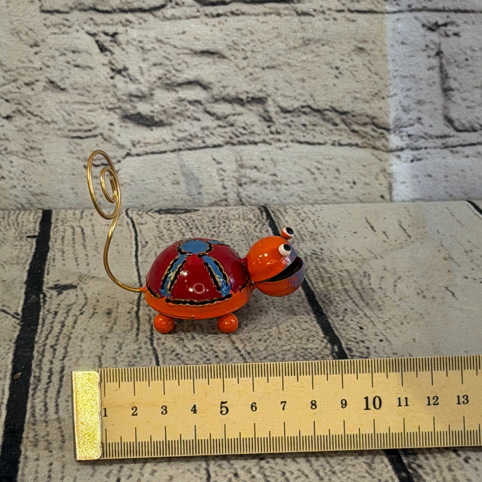 7cm x 7cm Colourful Orange Tortoise Turtle Metal Tin Standing Ornament Statue6