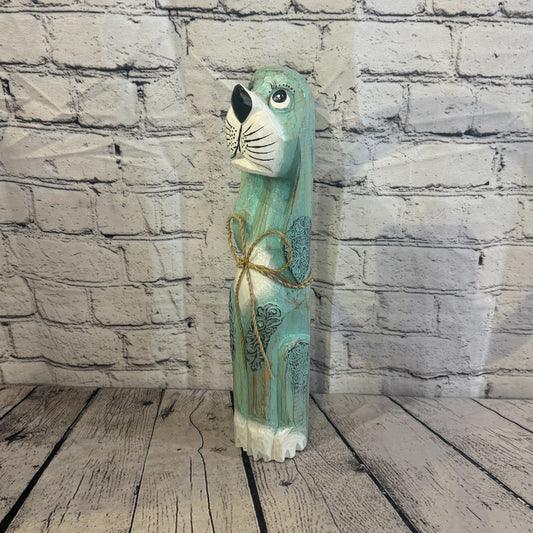 40cm Green Teal Wooden Shabby Dog Statue Ornament Fair Trade Handcarved0