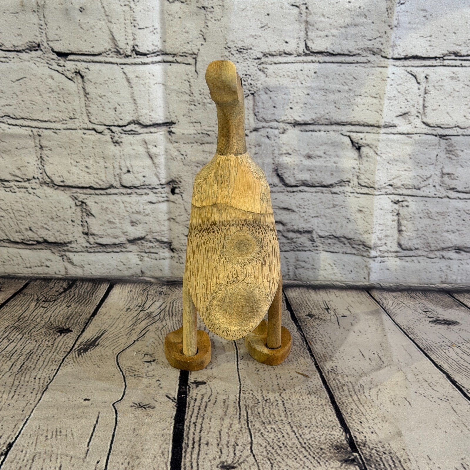 Looking Back 25cm Tall Wooden Smooth Duckling Baby Duck Bamboo Root Fairtrade1
