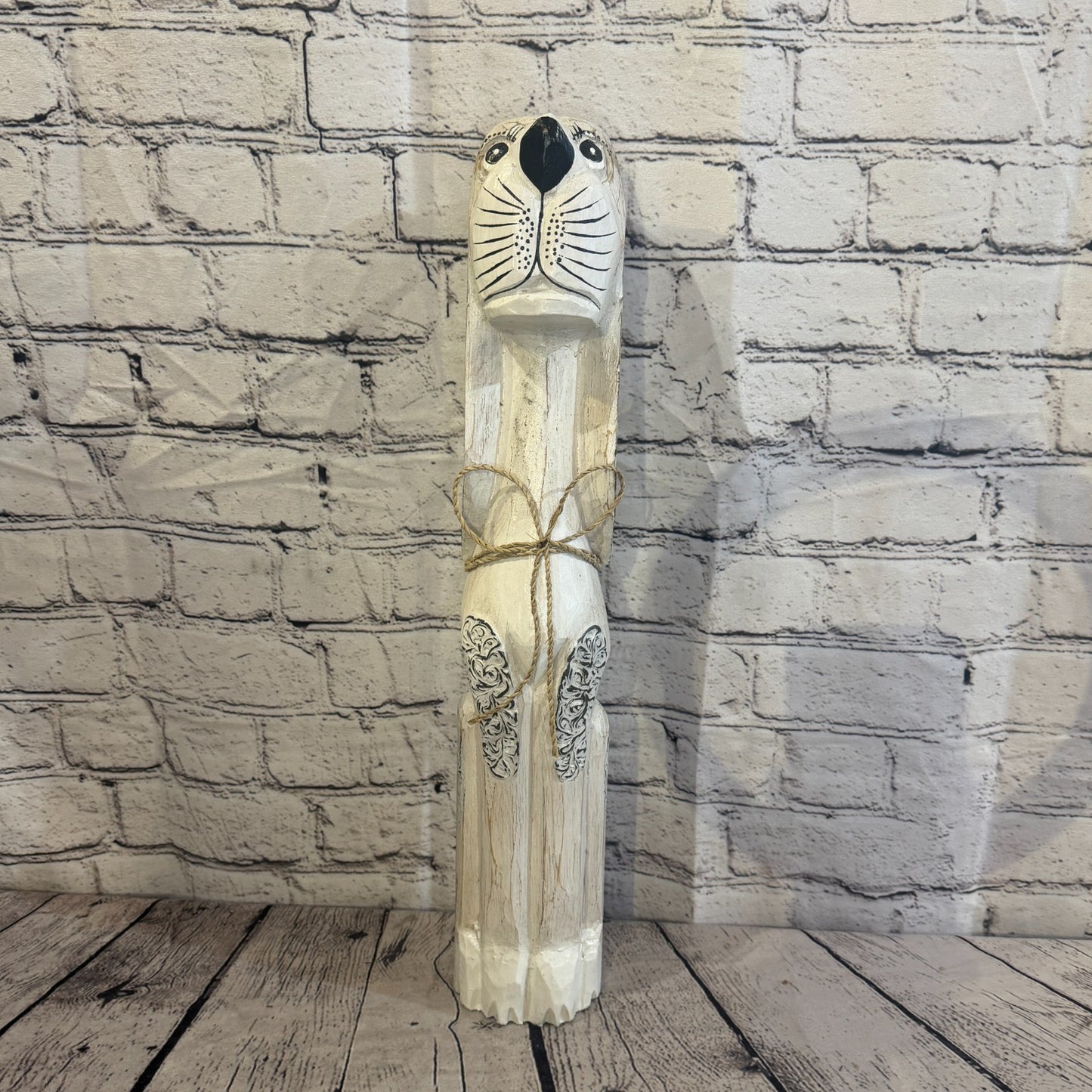 50cm White Wooden Shabby Dog Statue Ornament Fair Trade Handcarved1