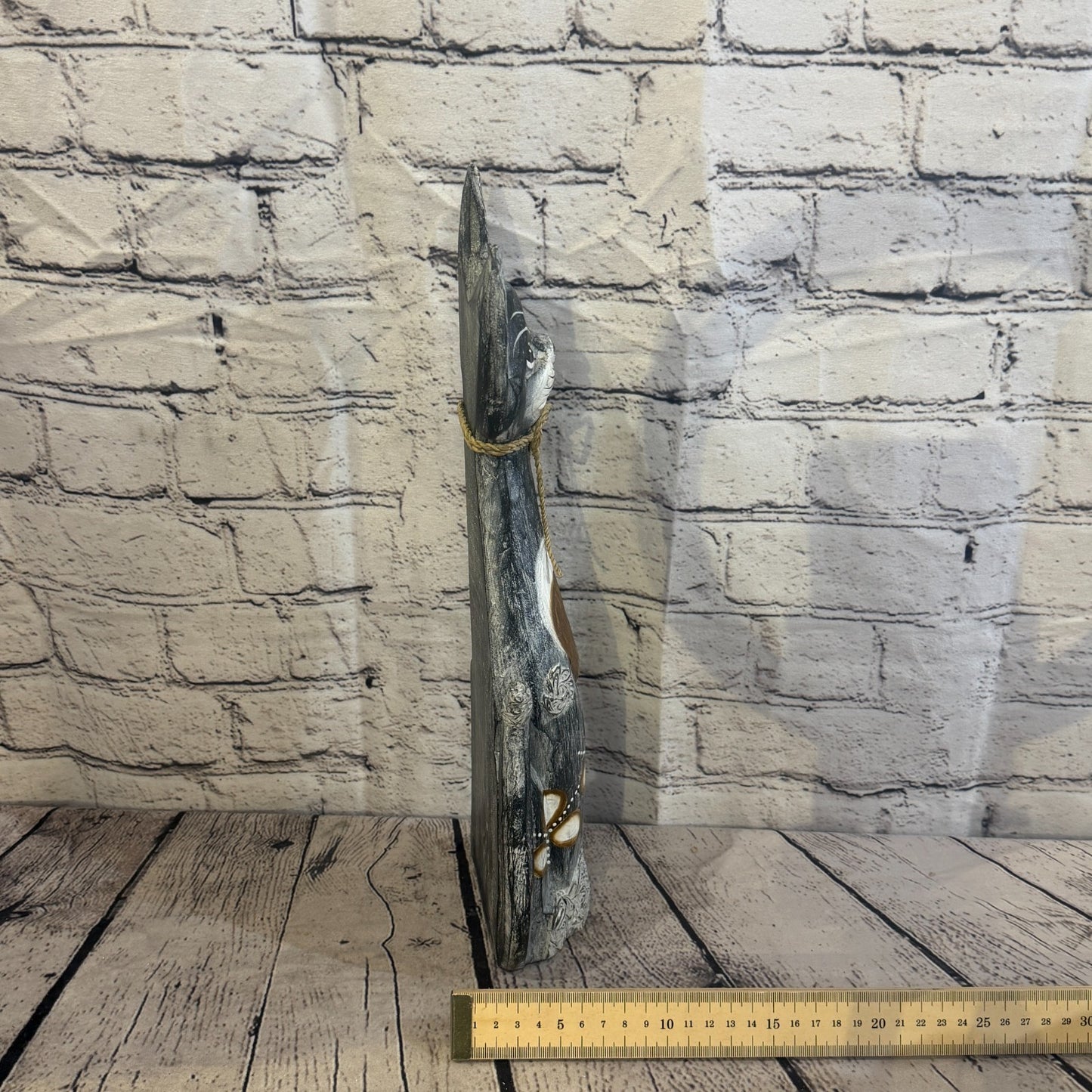 40cm Grey Silver Dots Wooden Shabby Cat Statue Ornament Fair Trade Handcarved7