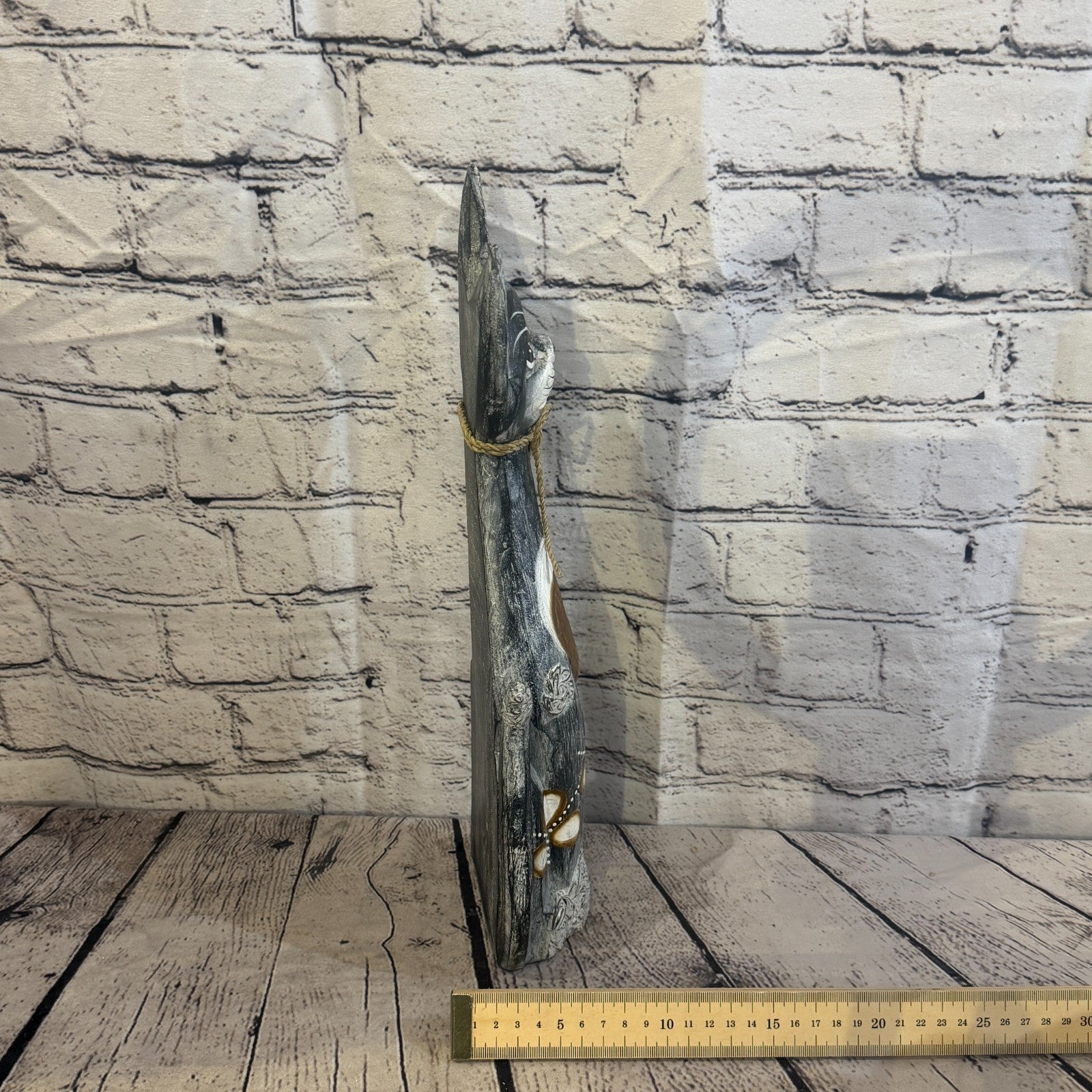 40cm Grey Silver Dots Wooden Shabby Cat Statue Ornament Fair Trade Handcarved7