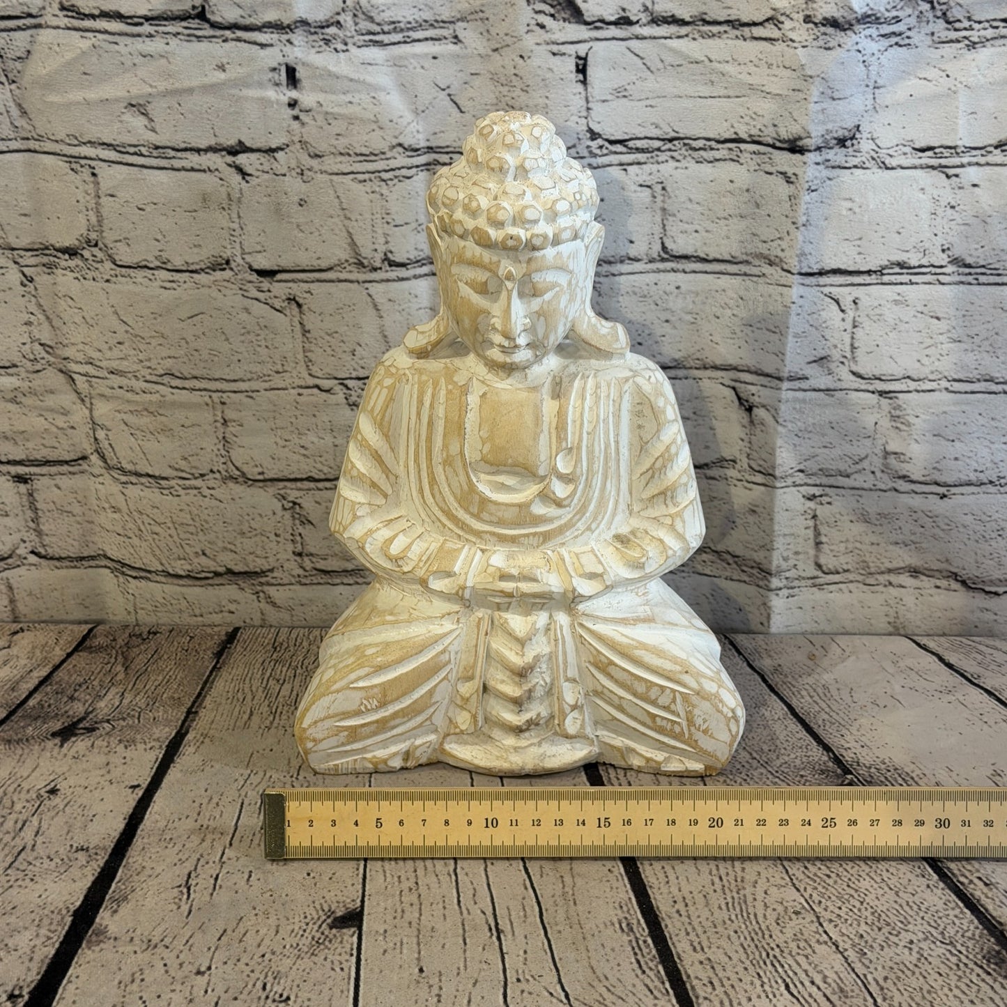30cm White Meditating Buddha Ornament Sculpture Statue Buddhas Hand Carved Wood6