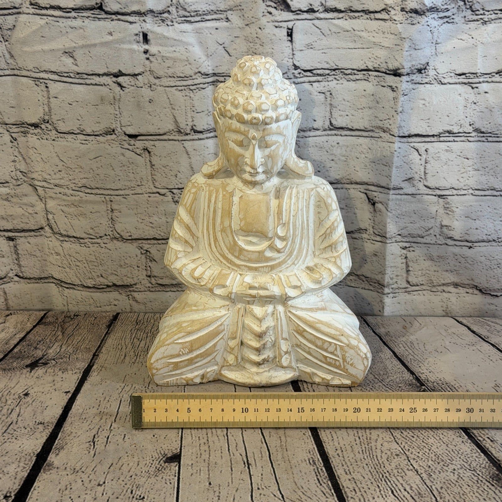 30cm White Meditating Buddha Ornament Sculpture Statue Buddhas Hand Carved Wood6