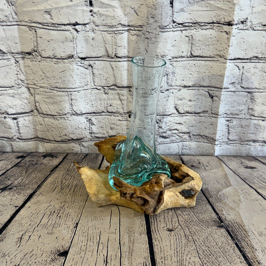25cm Tall Vase Colour Melted Glass Wood Decorative Vase Glass Sculpture Crafted0