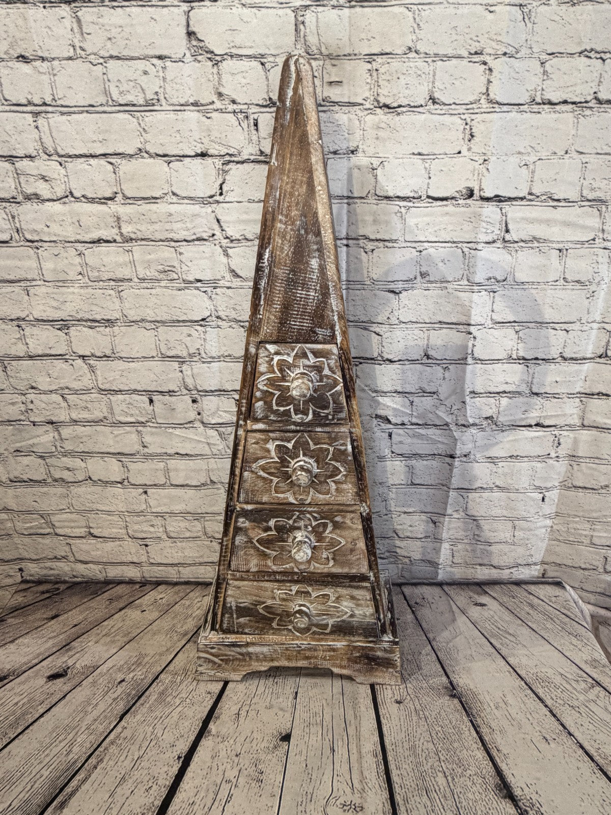 80cm x 30cm Brown 3 Draw Pyramid Wooden Side Cabinet Living Storage Furniture1