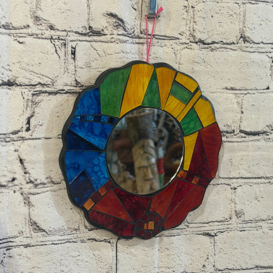 Rainbow Flower Shape Black Mosaic Tile Wall Mirror 20cm x 20cm 8 Inches Handmade0