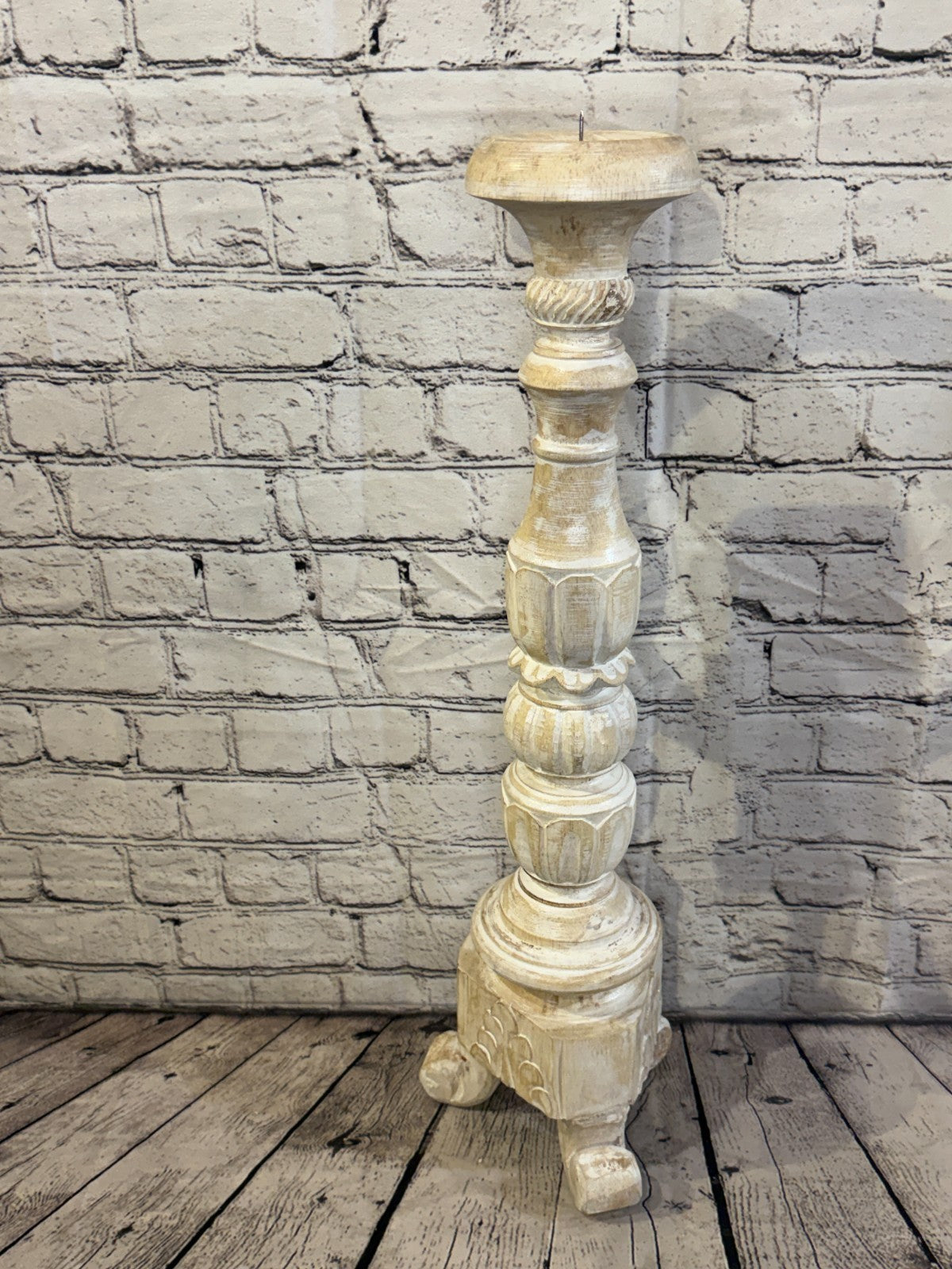 60cm x 15cm White Regal Wooden Vintage Style Candle Stand Shabby Pillar Holders2
