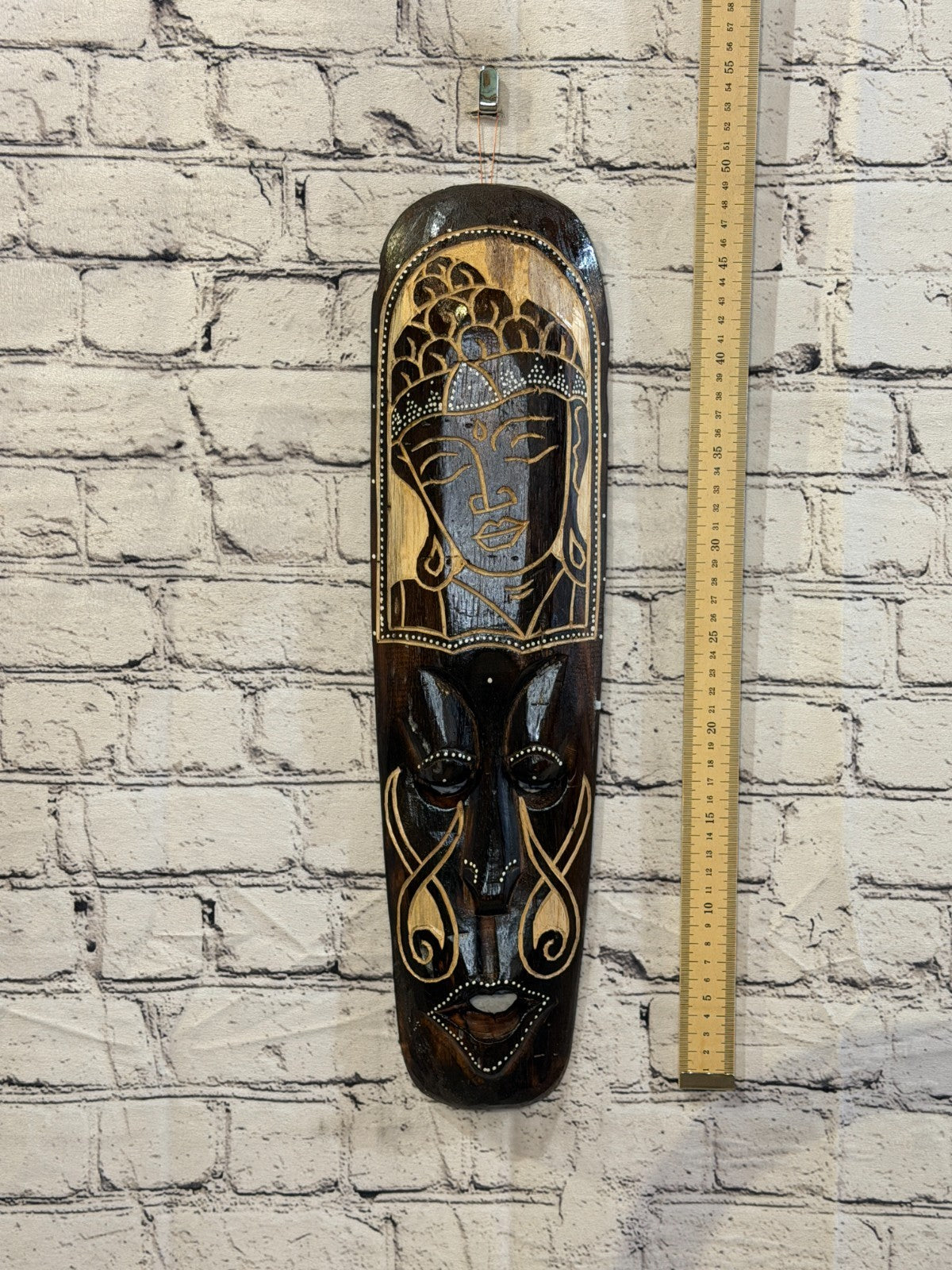 50cm Buddha Mask Carved Wooden Brown Work Painted Ethnic Tribal Tiki Wall Art4