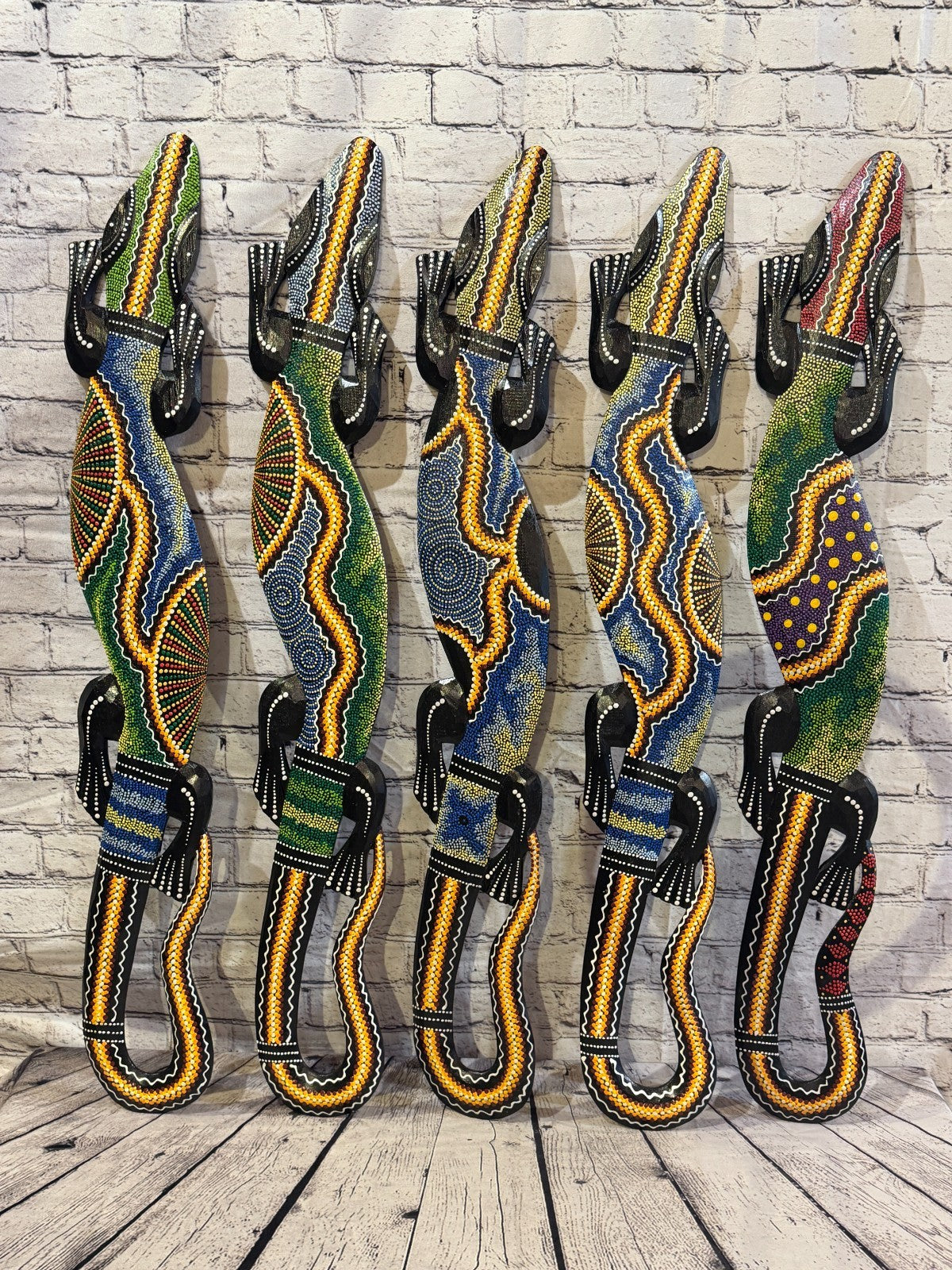 100cm Gecko Carved Wooden Dot Painted Ethnic Tribal Tiki Wall Art No 1 New6
