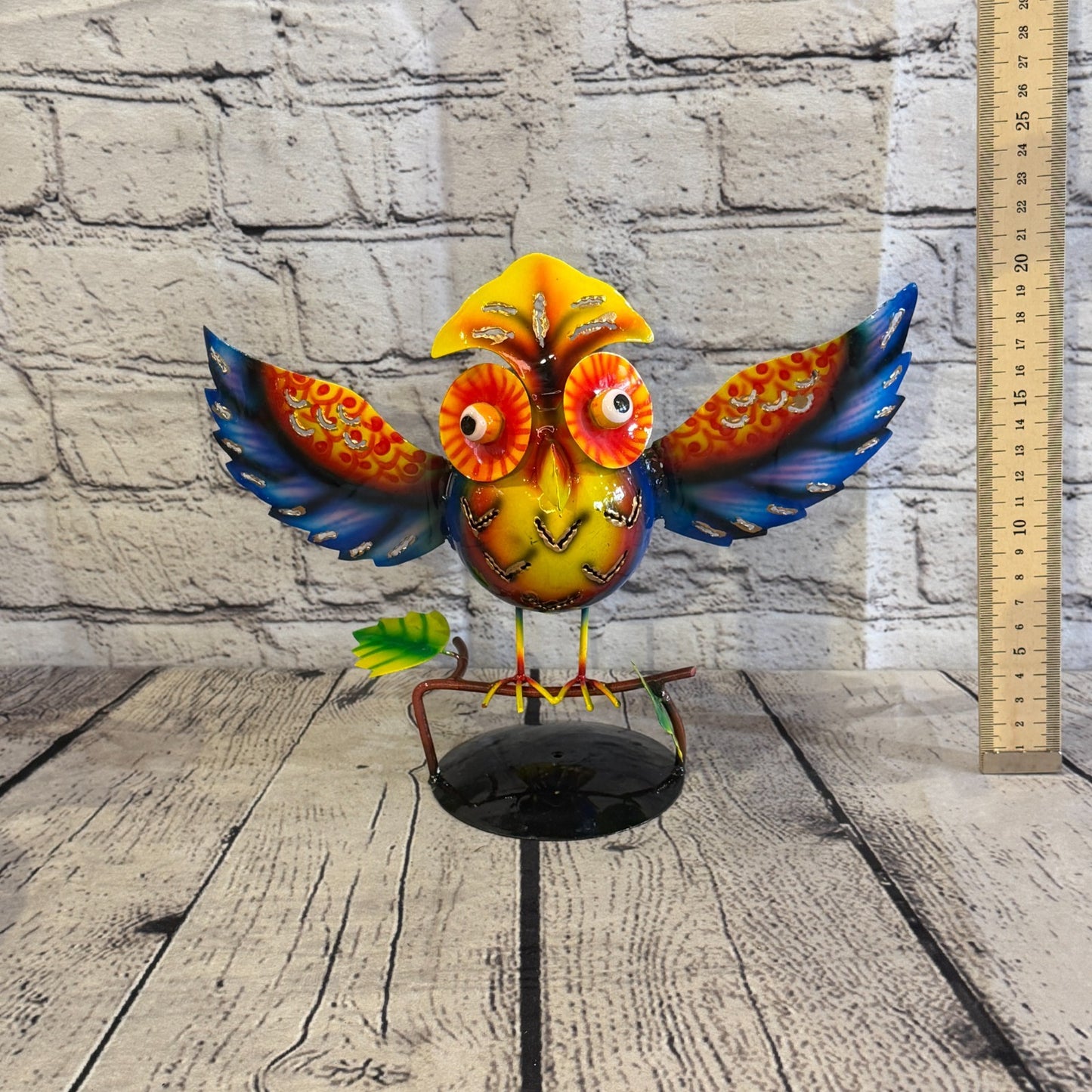 20cm x 30cm Owl Bird Blue Metal Tin Standing Ornament Statue5