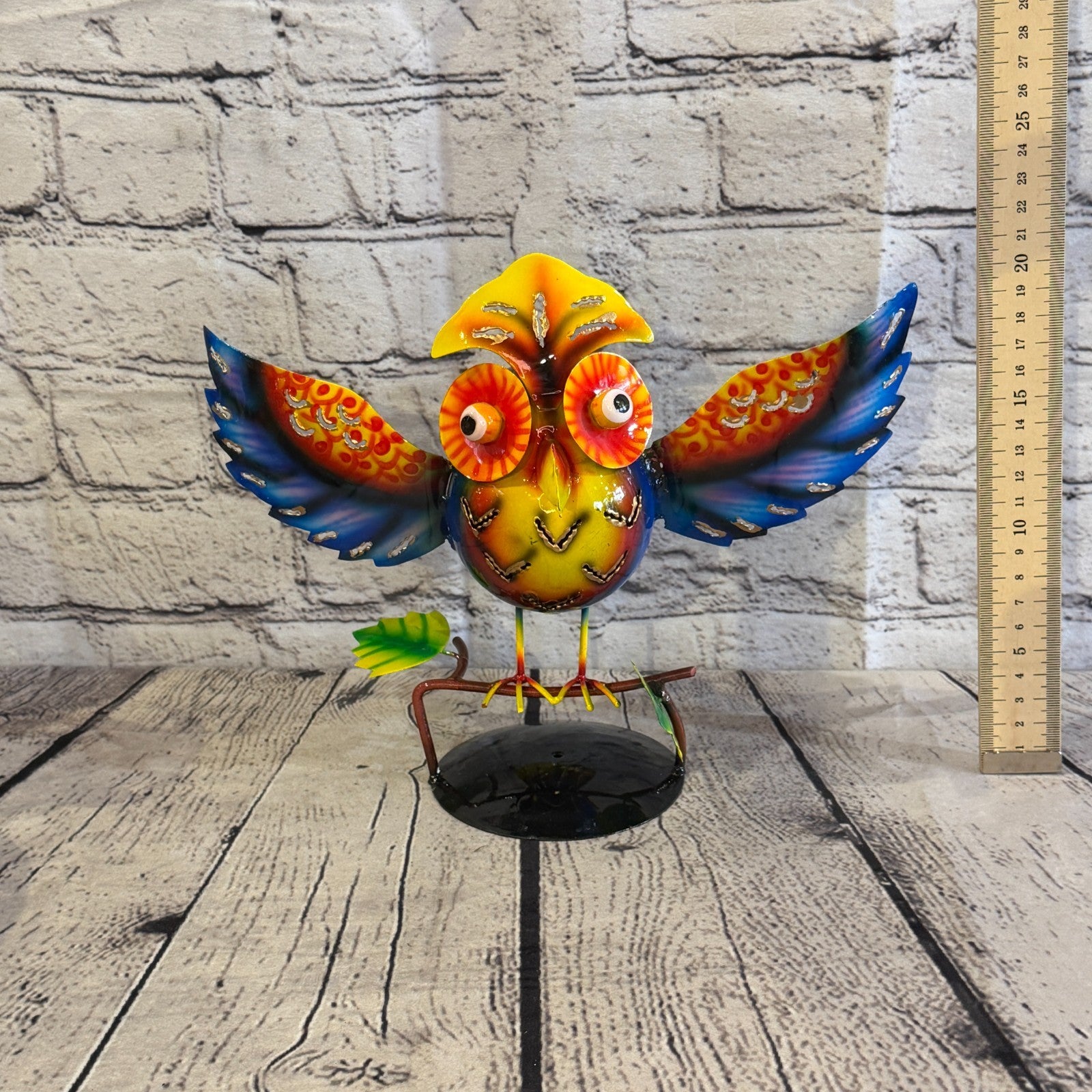 20cm x 30cm Owl Bird Blue Metal Tin Standing Ornament Statue5