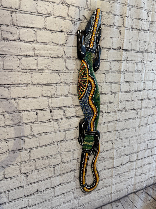 100cm Gecko Carved Wooden Dot Painted Ethnic Tribal Tiki Wall Art No 2 New0