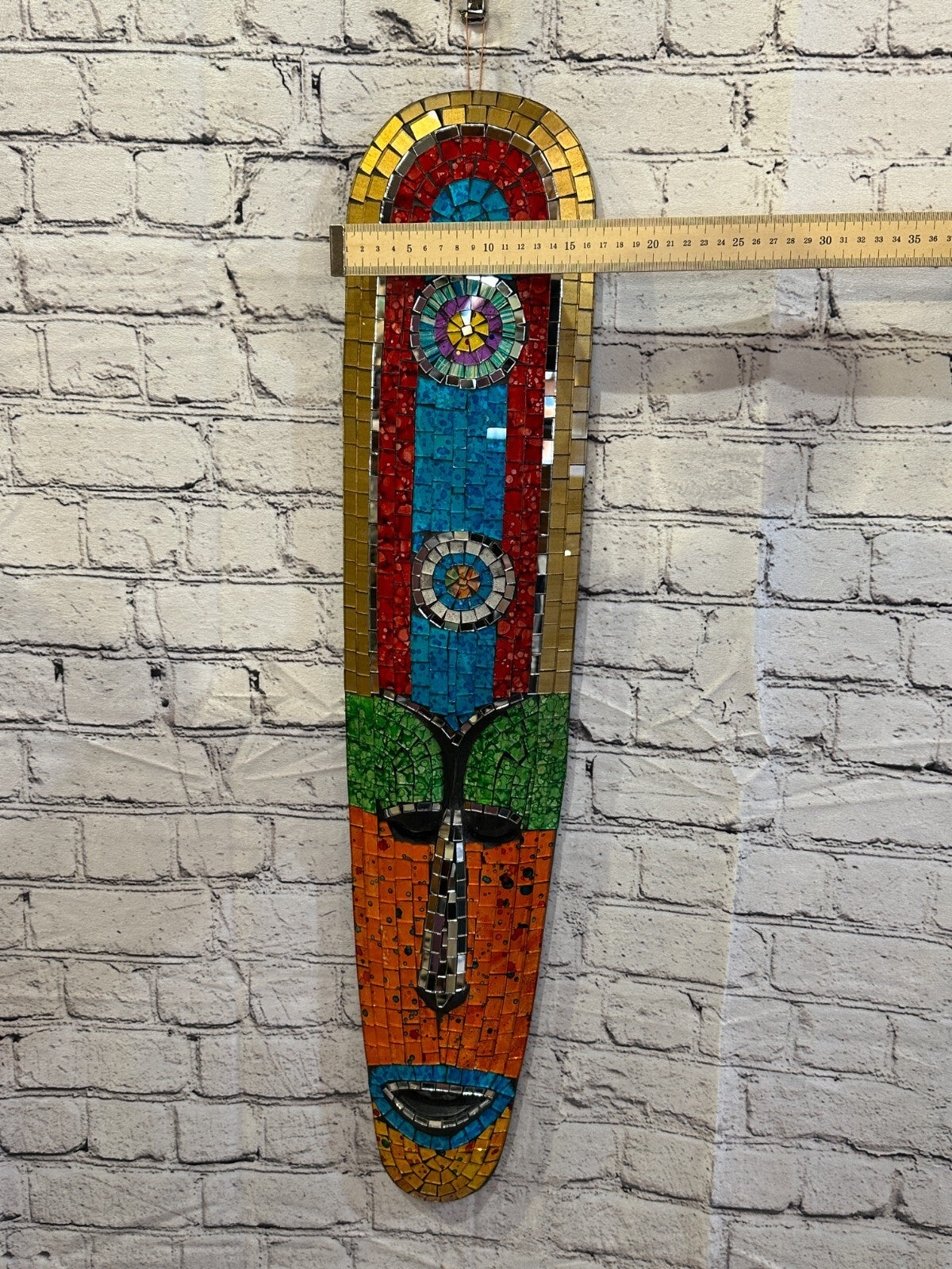 80cm Mosaic Mirror Mask Carved Painted Ethnic Tribal Wall Art Handmade Design 74
