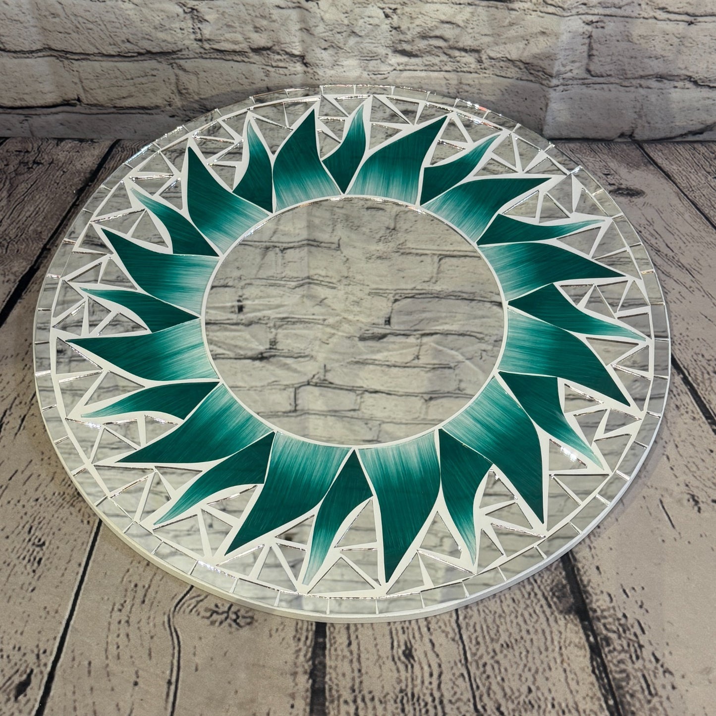 Green Sun Flame Mosaic Tile Wall Mirror 40cm x 40cm 16 Inches Handmade2
