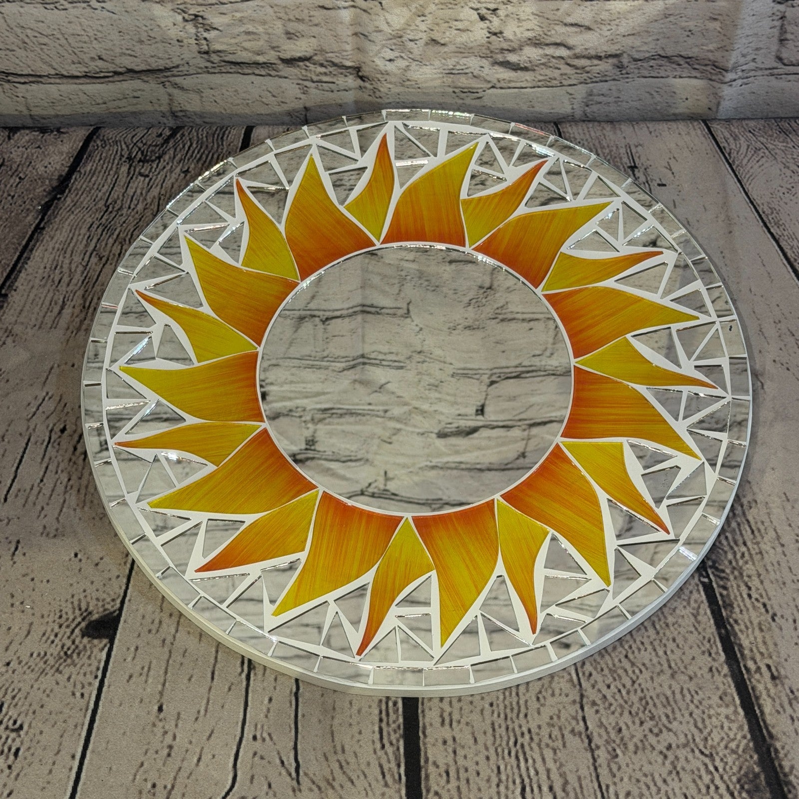 Orange Sun Flame Mosaic Tile Wall Mirror 30cm x 30cm 12 Inches Handmade2