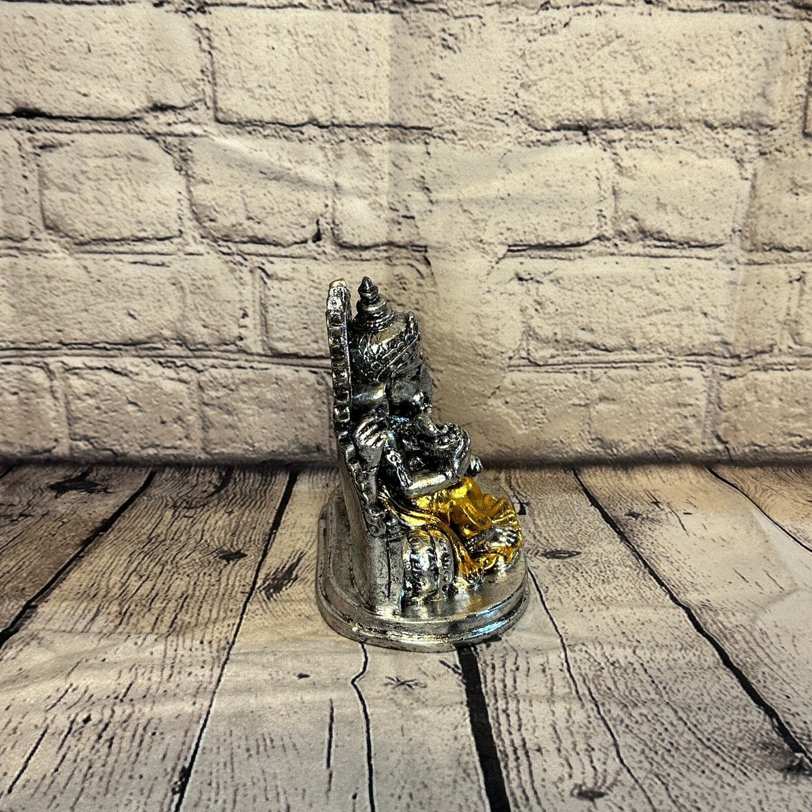 Silver And Gold 15cm Small Ganesh Ganesa Sitting On Seat Statue Resin Hindu3