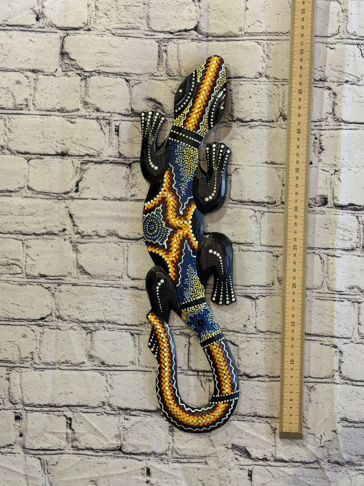 50cm Gecko Carved Wooden Dot Painted Ethnic Tribal Tiki Wall Art No 4 New4