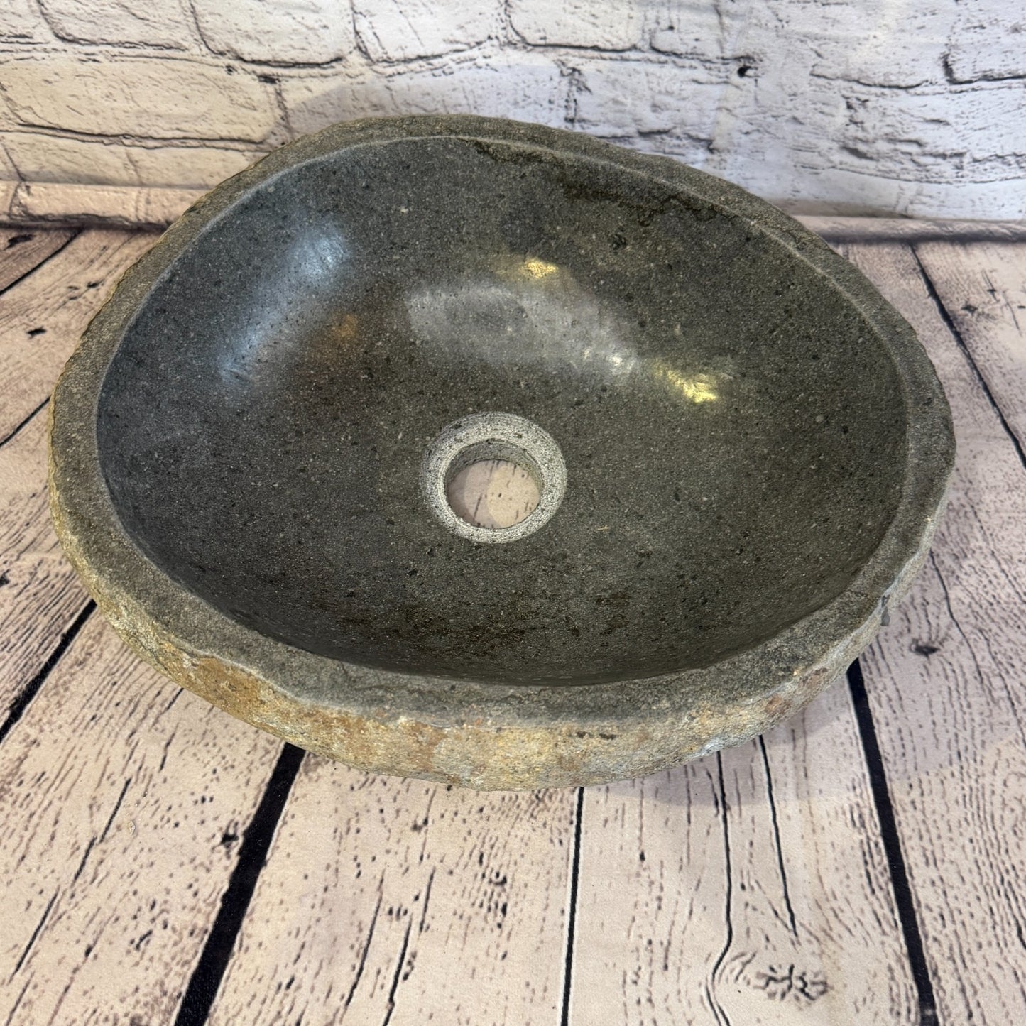 32cm x 26cm Wash Basin Bathroom Counter Top Washing River Stone Bowl Sink No 146