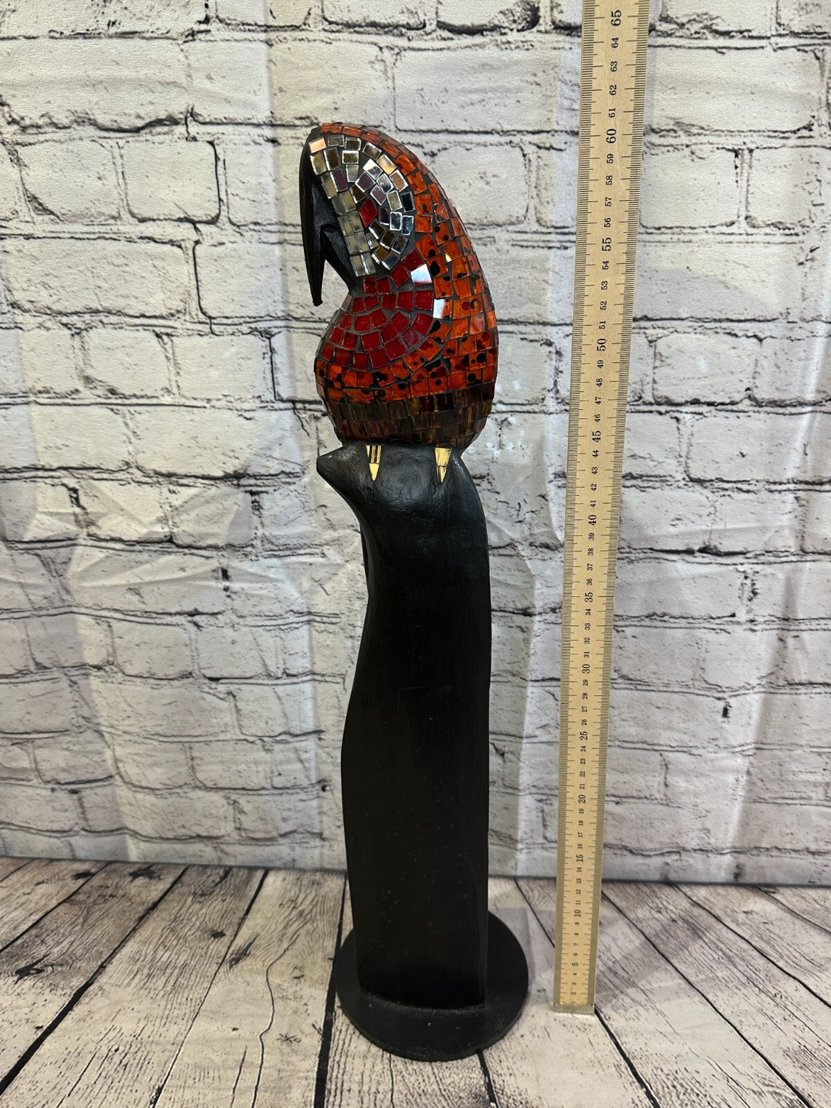 60cm Mosaic Parrot Bird Ornament Statue Fair Trade Handmade Carved Wood Design 58