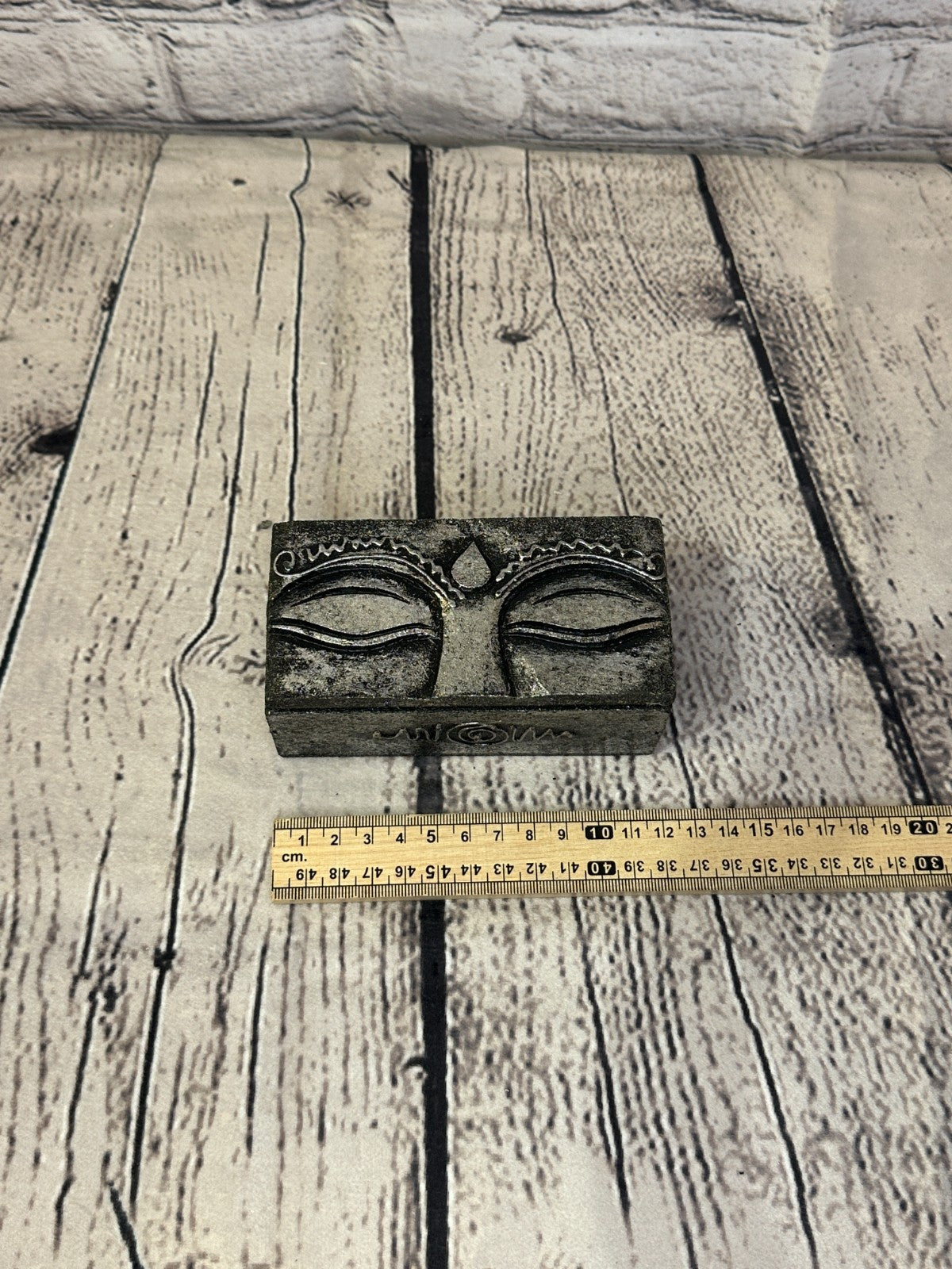 Bright Silver Thai Buddha Eyes 12cm x 5cm x 5cm  Wooden Box Trinket Handmade5