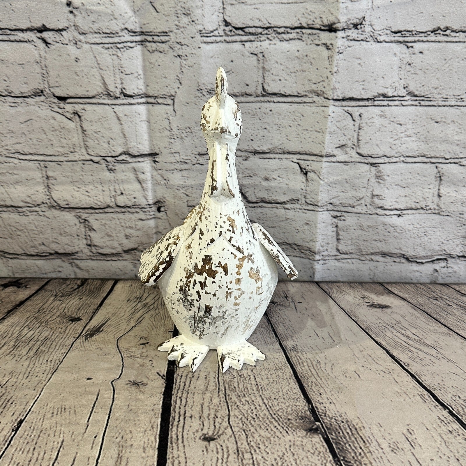 25cm x 12cm White Shabby Wooden Rooster Cockerel Retro Collectable Hand Carved1