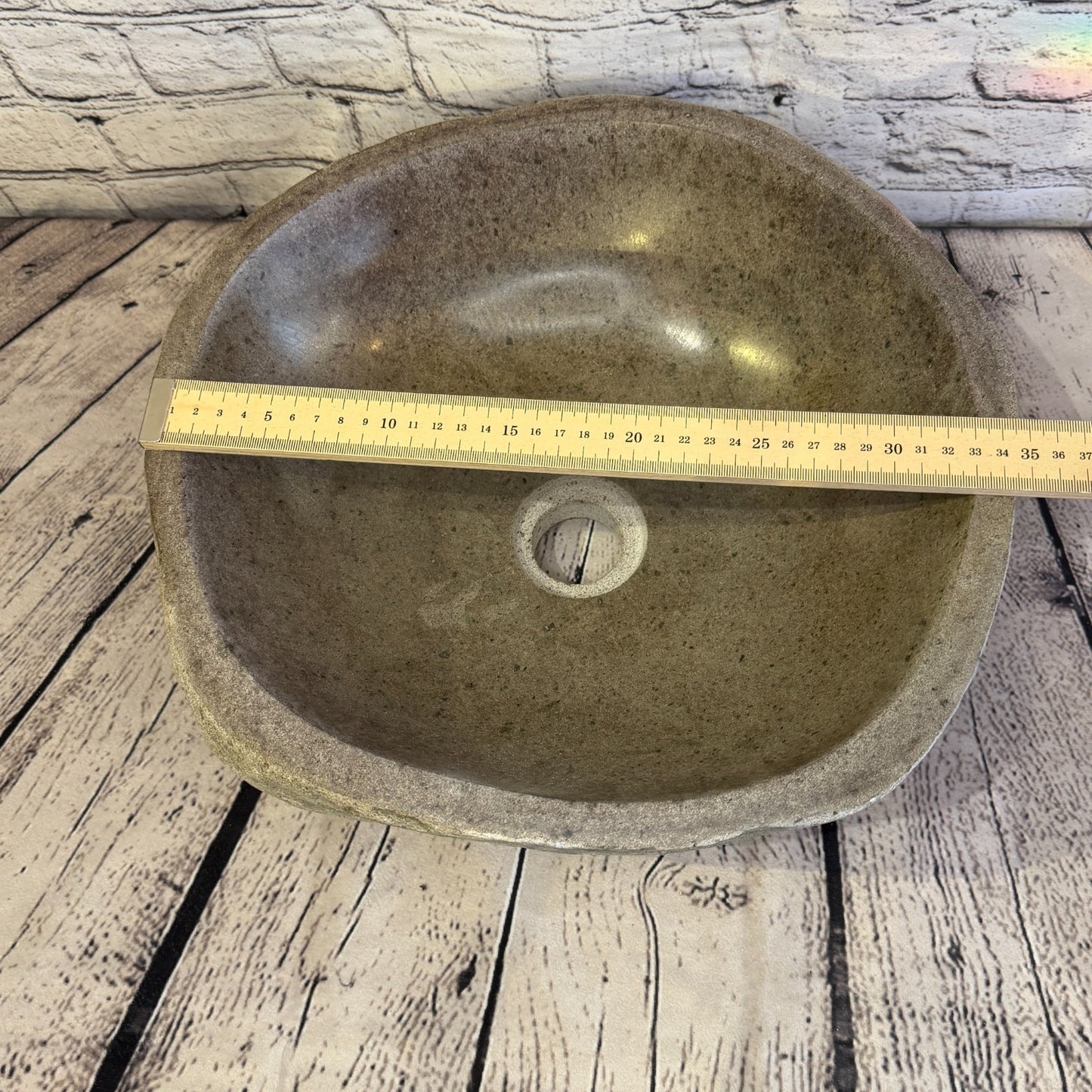 35cm x 33cm Wash Basin Bathroom Counter Top Washing River Stone Bowl Sink No 257