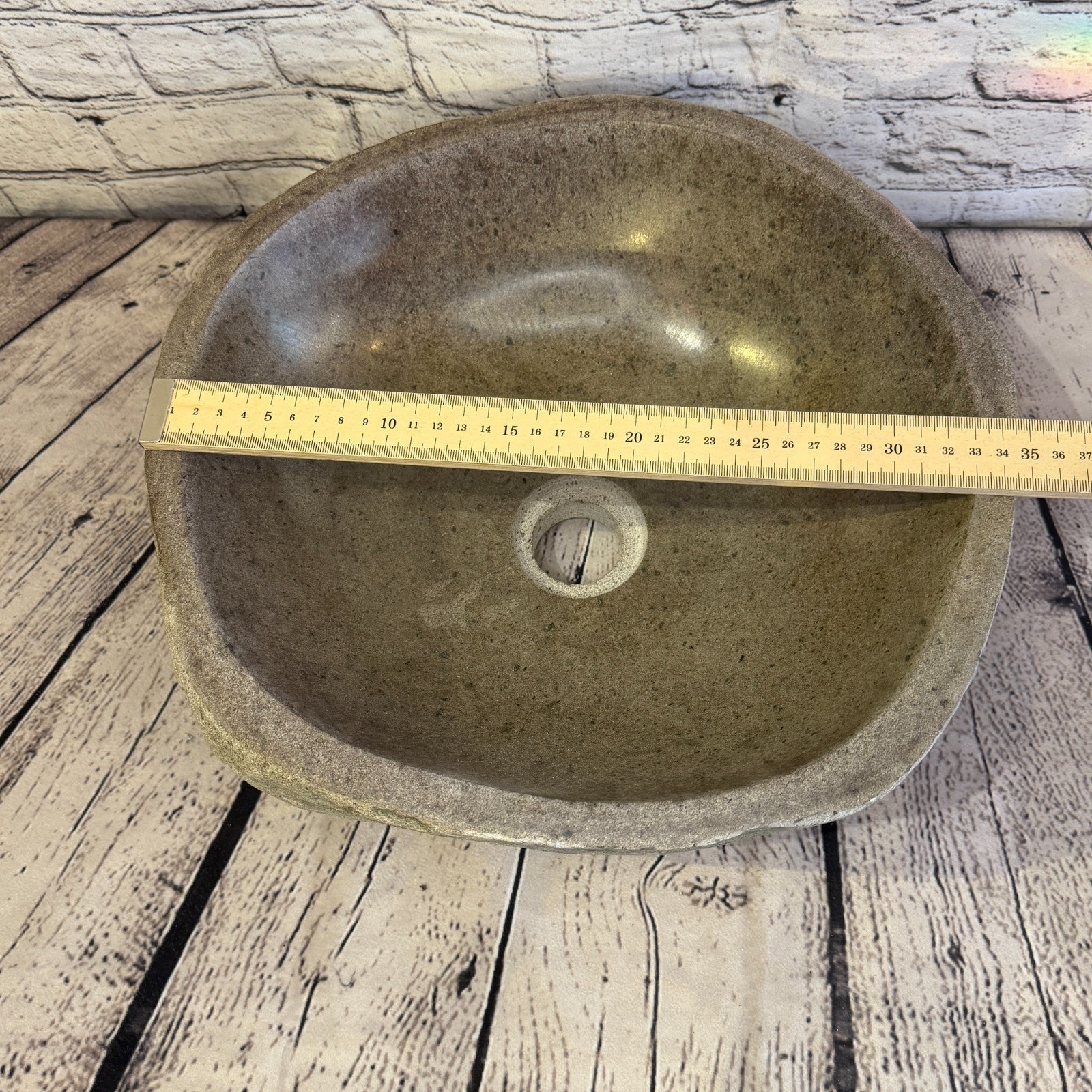 35cm x 33cm Wash Basin Bathroom Counter Top Washing River Stone Bowl Sink No 257
