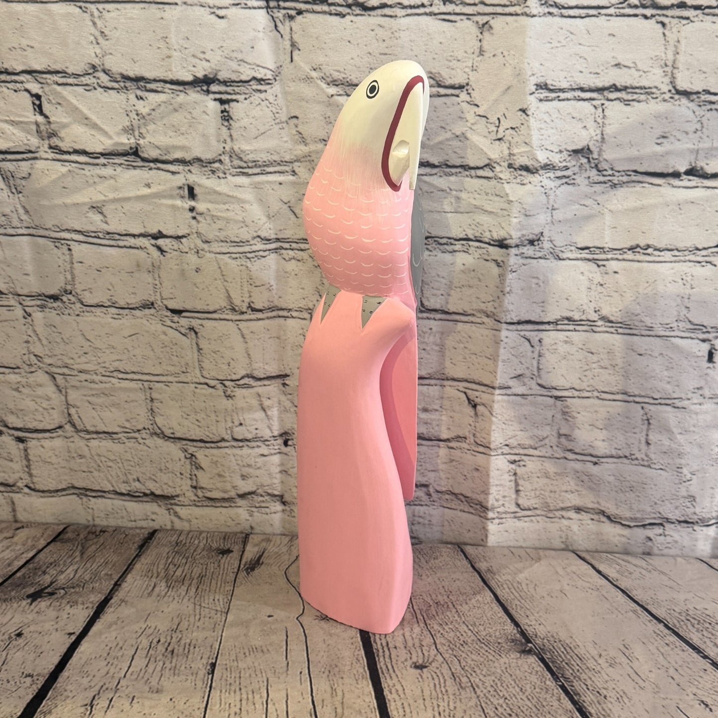40cm Bright Pink Parrot Bird Ornament Statue Fair Trade Hand Made Carved Wood1