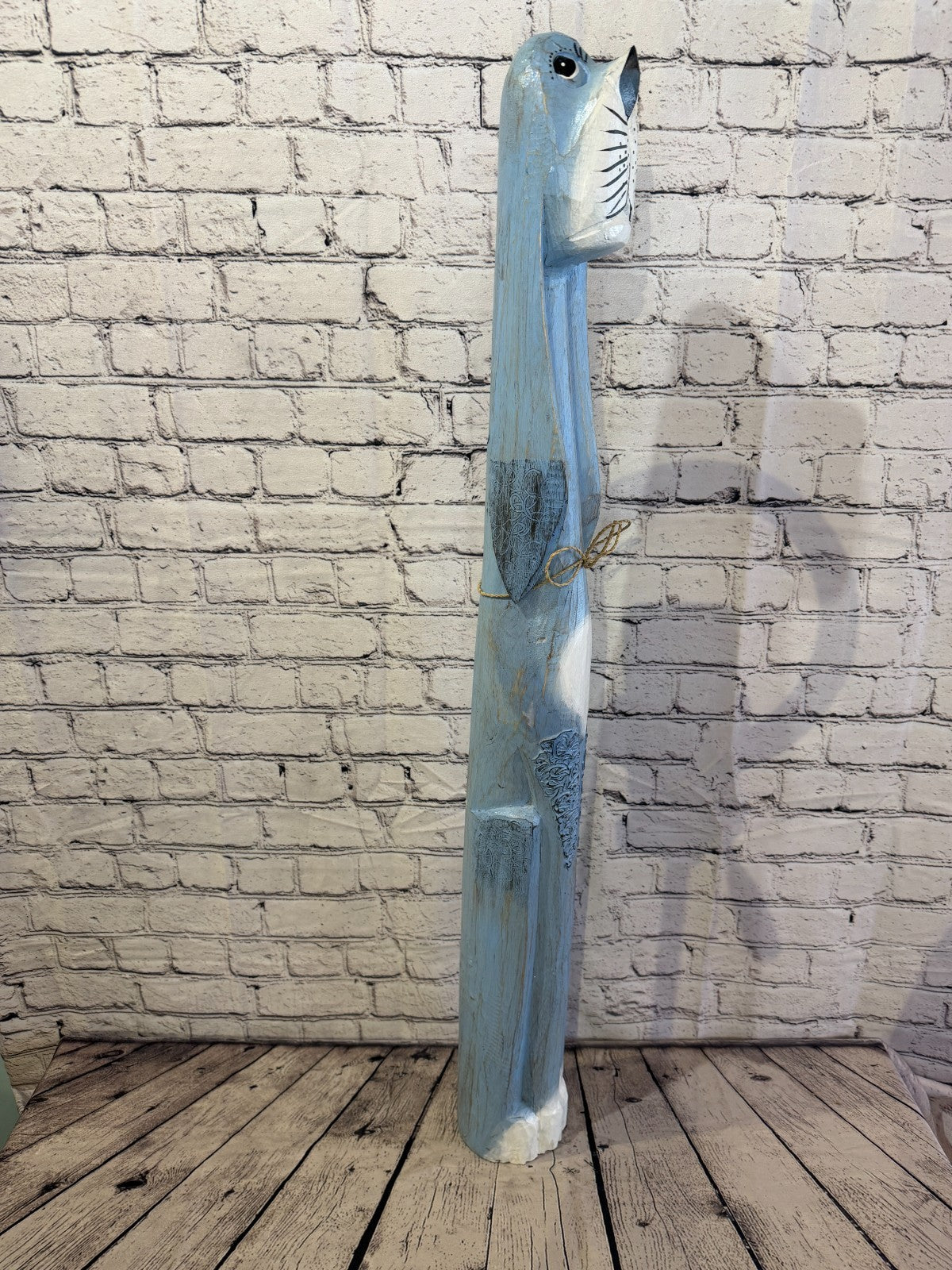 100cm Light Blue Wooden Shabby Dog Statue Ornament Fair Trade Handcarved2