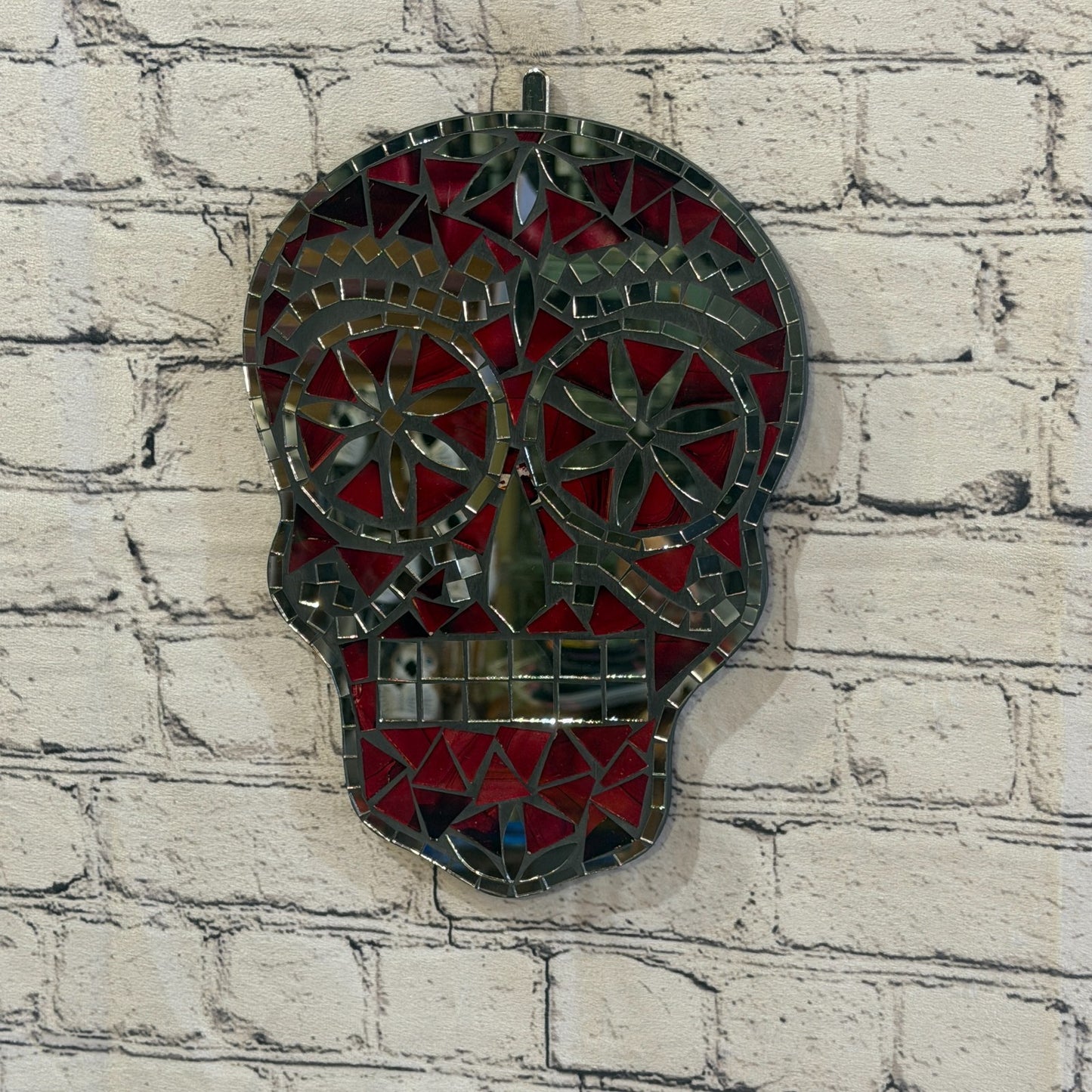 Red Skull Mosaic Tile Wall Mirror 30cm x 20cm 12 Inches Handmade New0