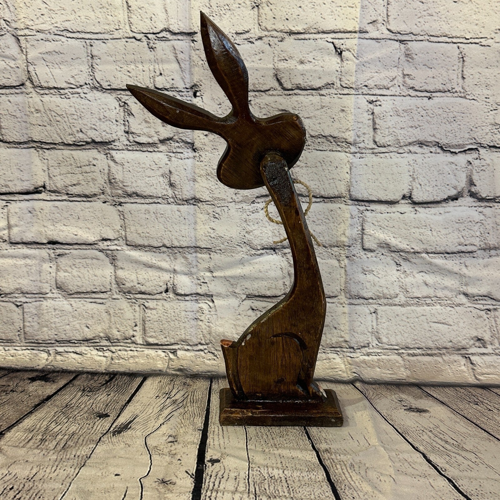 Brown Wooden Rabbit Hare Shabby Pattern 35cm x 10cm Handmade and Fairtrade4