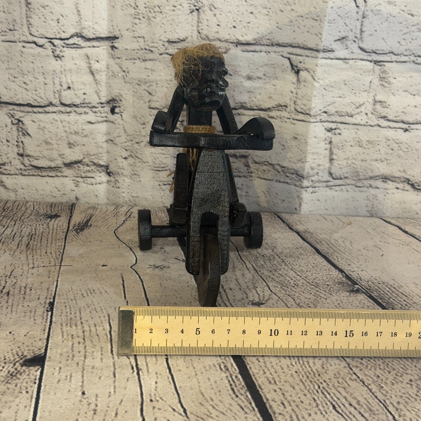 15cm Tricycle Rider African Tribal Warrior Man Figure Statue Wood Hand Carved7
