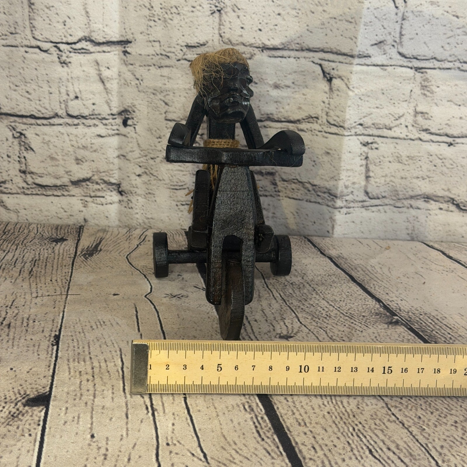 15cm Tricycle Rider African Tribal Warrior Man Figure Statue Wood Hand Carved7
