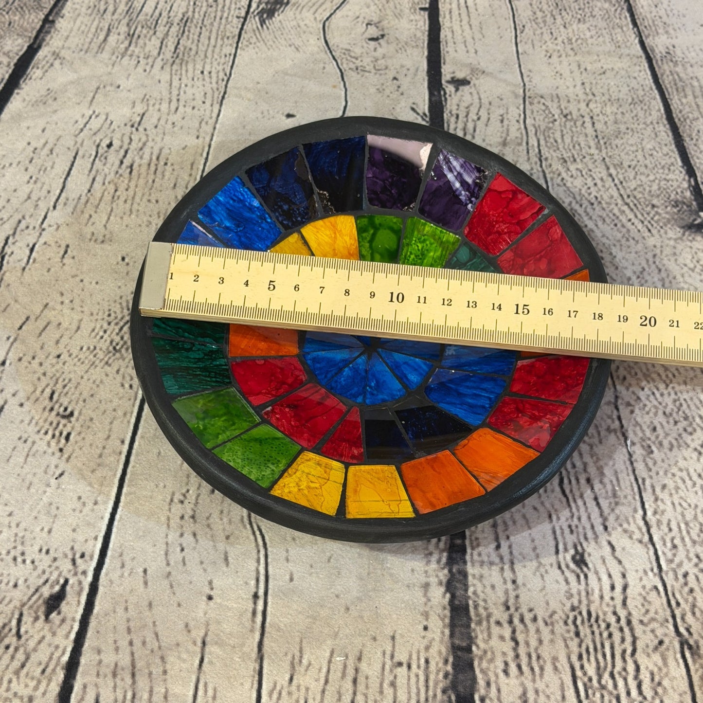 20cm Rainbow Block Round Mosaic Handmade Ceramic Glass Tile Bowl Fruit1
