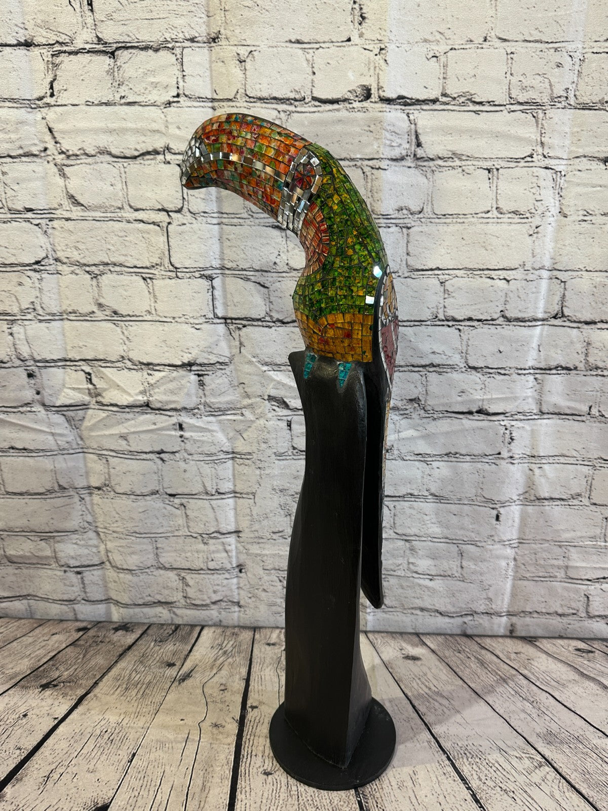 65cm Mosaic Toucan Bird Ornament Statue Fair Trade Handmade Carved Wood Design 25