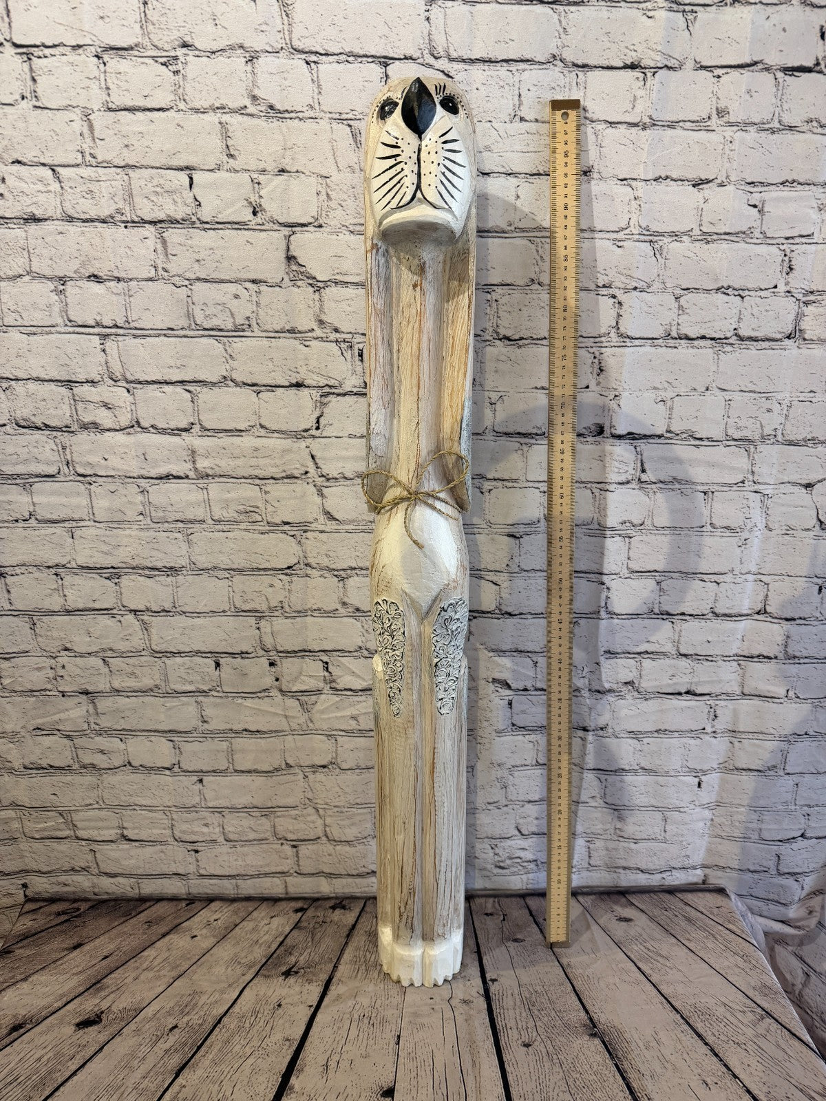 100cm White Wooden Shabby Dog Statue Ornament Fair Trade Handcarved5