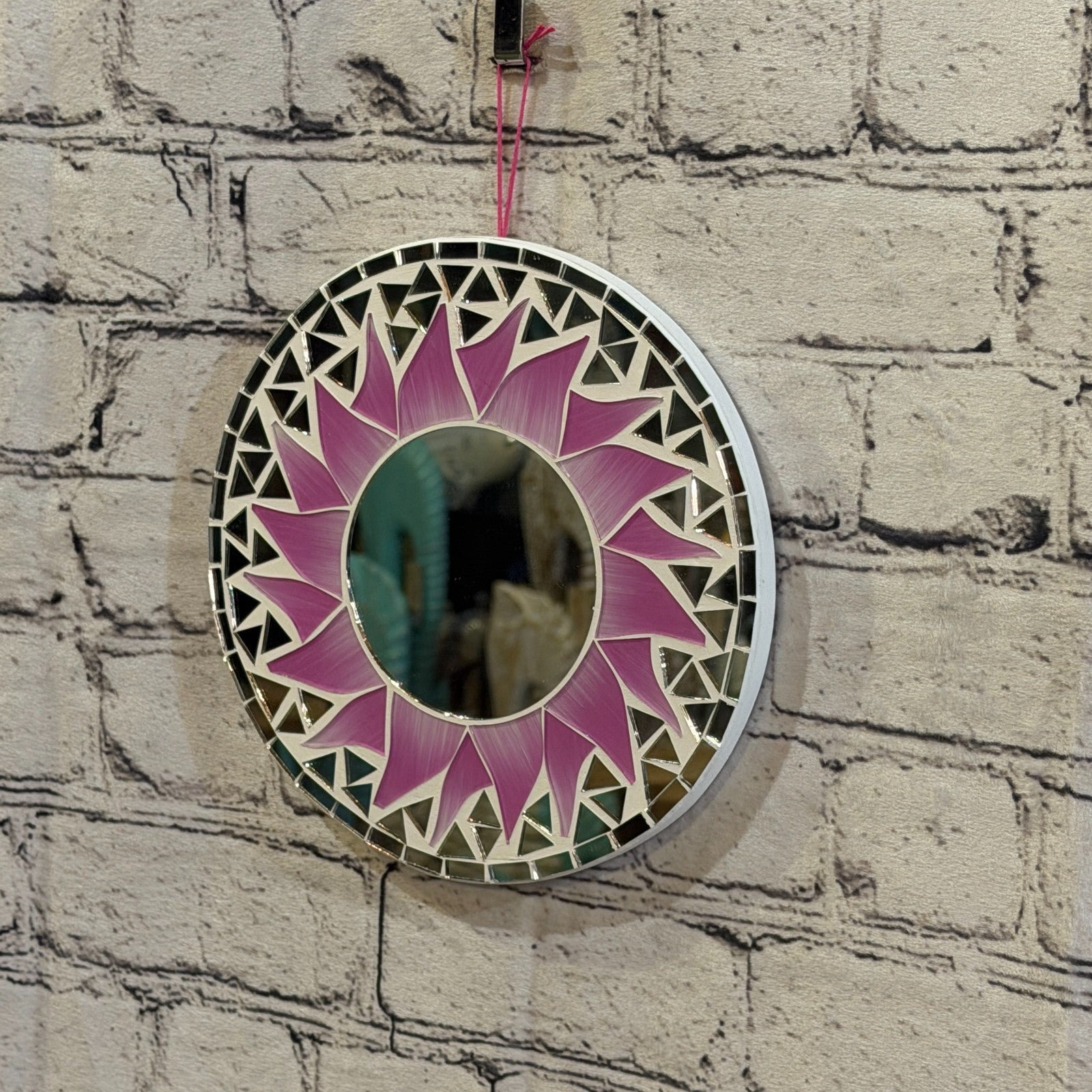 Pink Sun Flame Mosaic Tile Wall Mirror 20cm x 20cm 8 Inches Handmade1
