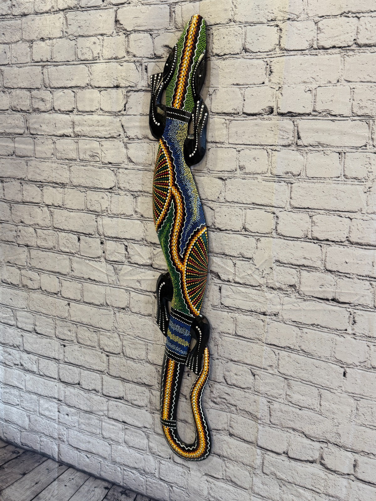 100cm Gecko Carved Wooden Dot Painted Ethnic Tribal Tiki Wall Art No 1 New1