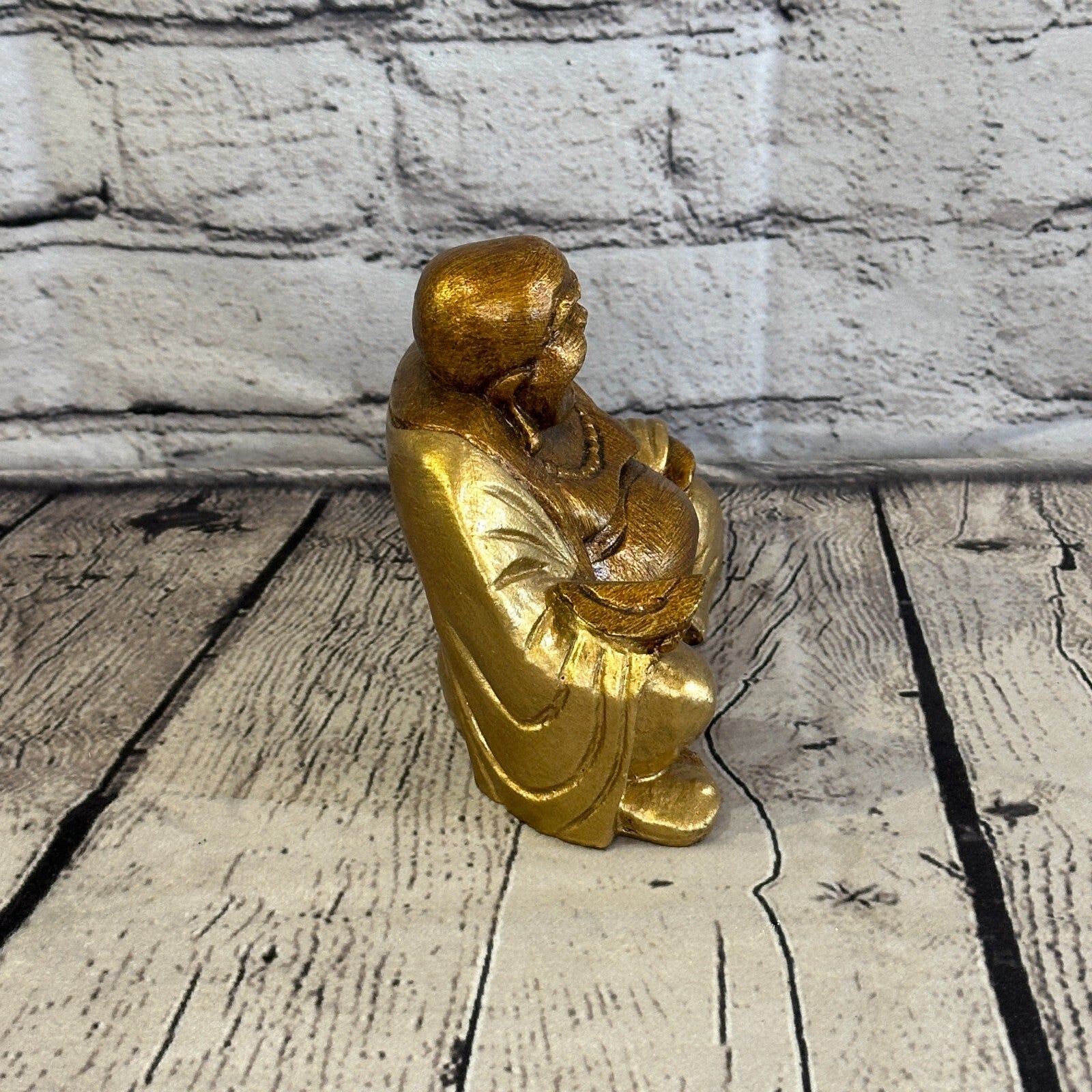 Gold & Bronze 12cm x 12cm Large Chinese Buddha Sitting On Lotus Statue Resin3