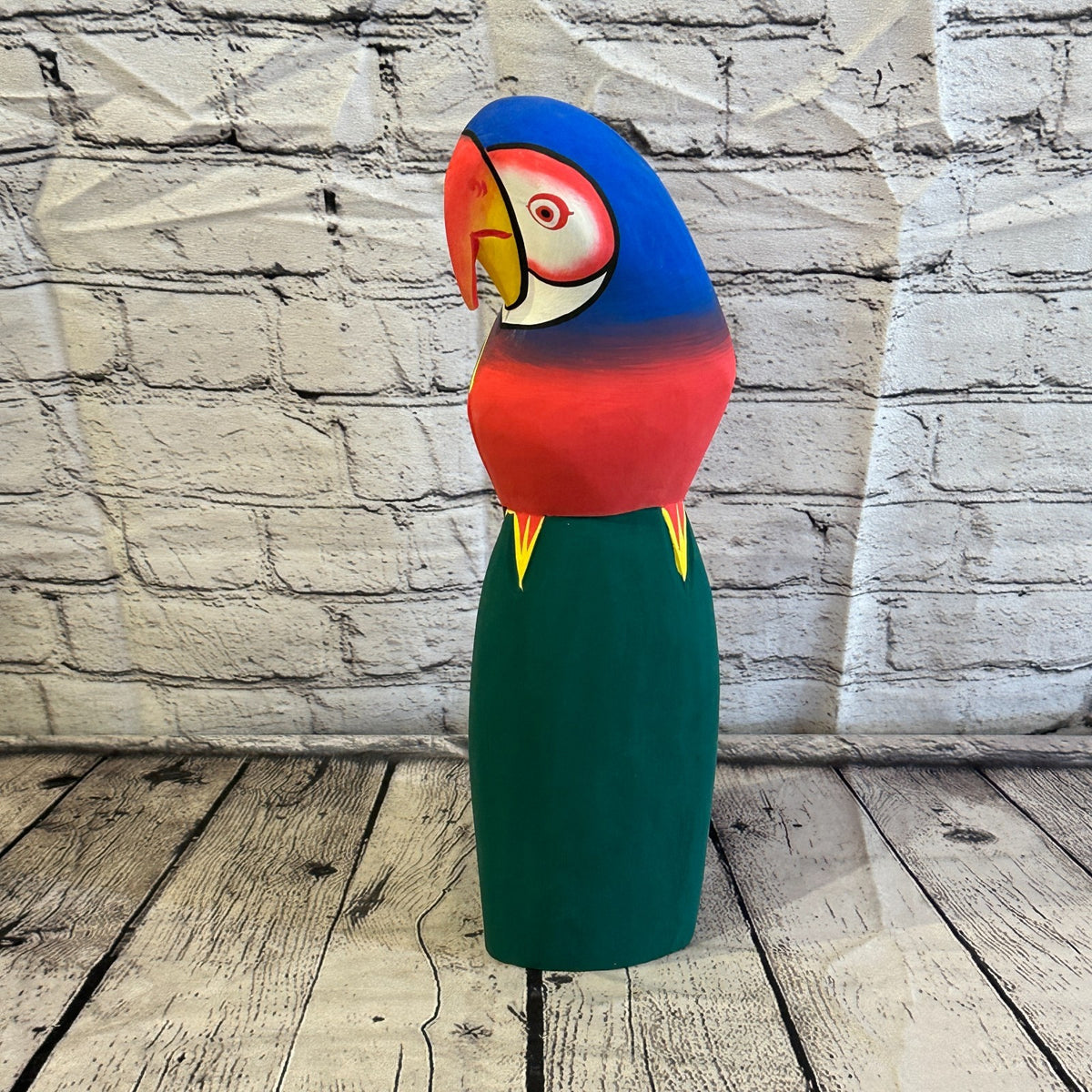 30cm Red Blue Parrot Bird Ornament Statue Fair Trade Hand Made Carved Wood2