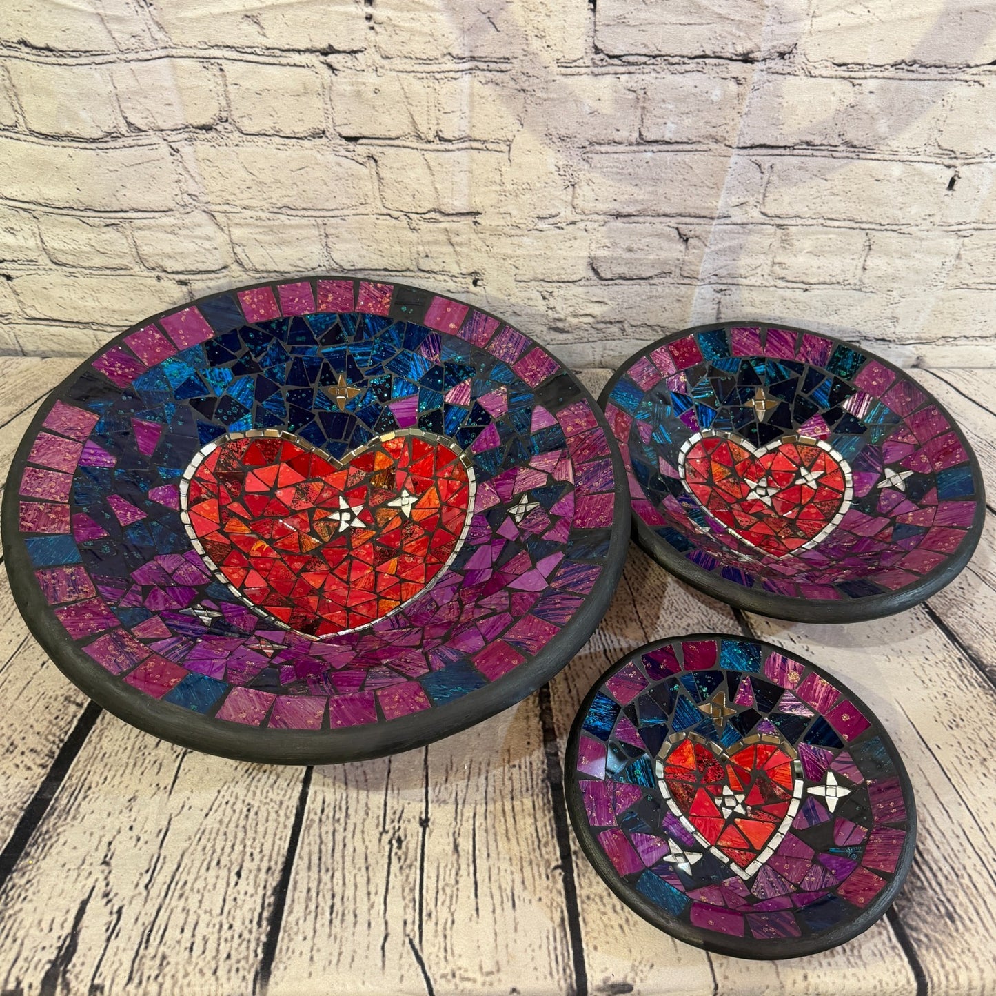 28cm Purple Red Heart Round Mosaic Handmade Ceramic Glass Tile Bowl Fruit4