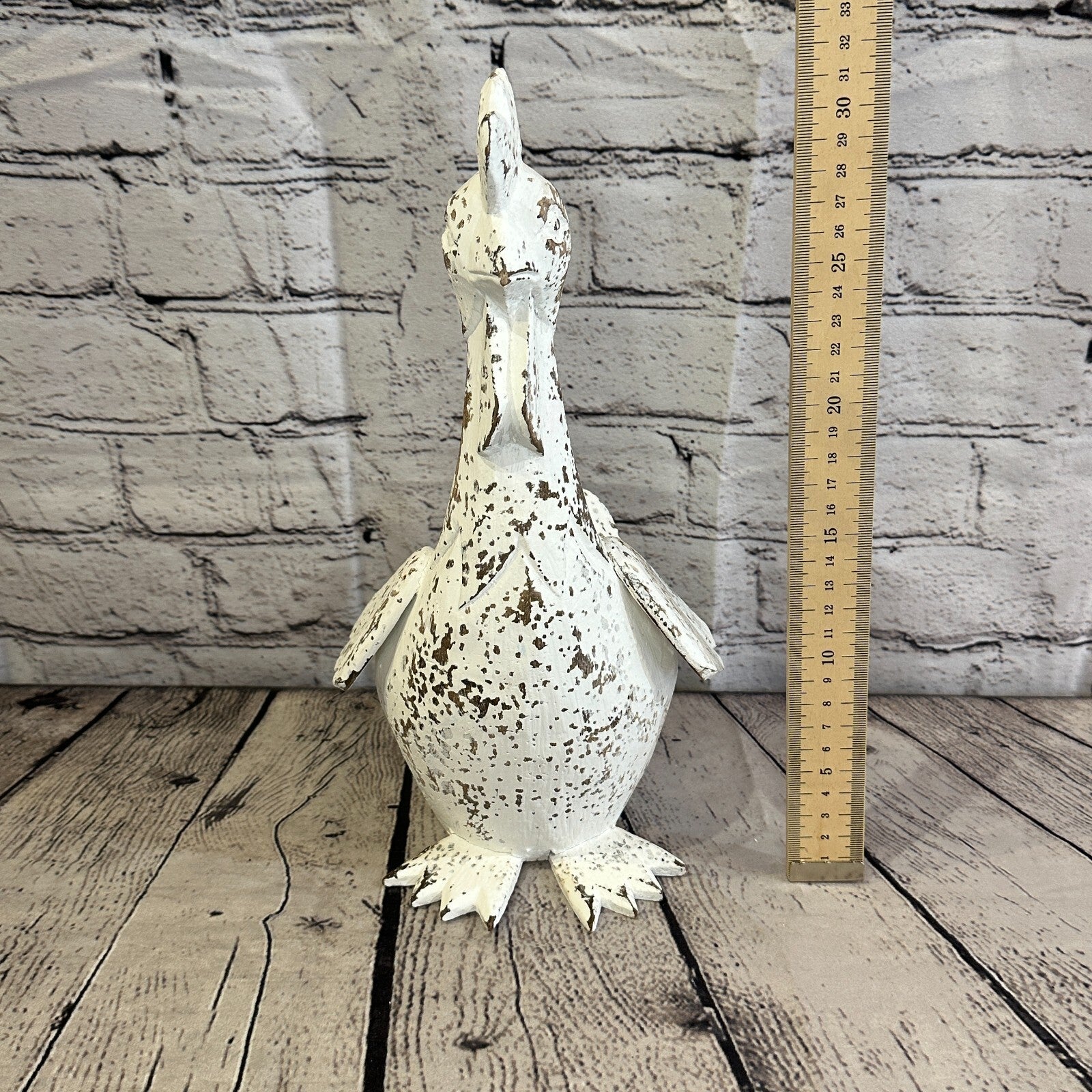30cm x 15cm White Shabby Wooden Rooster Cockerel Retro Collectable Hand Carved6