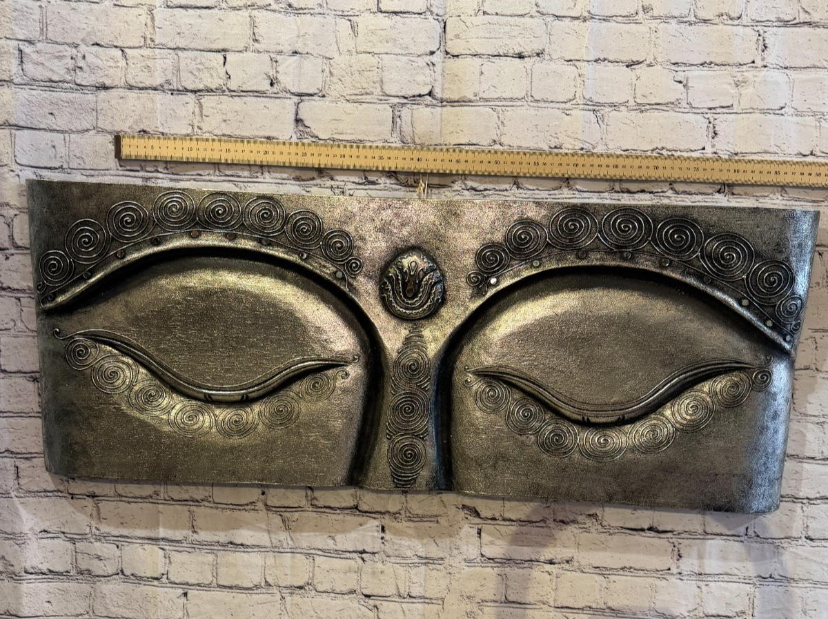 100cm x 40cm Silver Buddha Eyes Wall Art Plaque Handcarved Wooden Wood Panel3