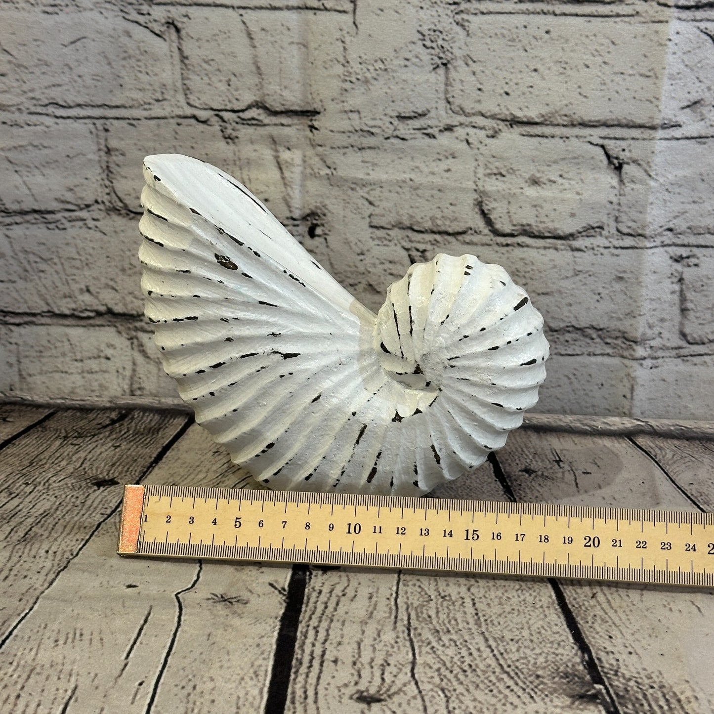 18cm White Shabby Nautilus Shell Ornament Decor Carved Light Wood Parcel Figure7