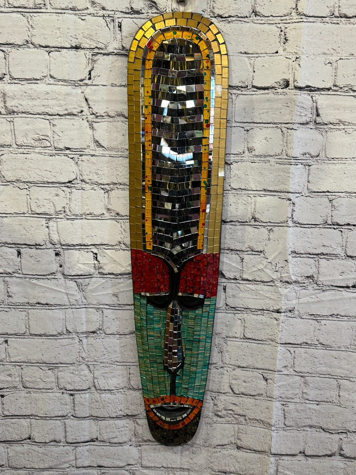 80cm Mosaic Mirror Mask Carved Painted Ethnic Tribal Wall Art Handmade Design 102