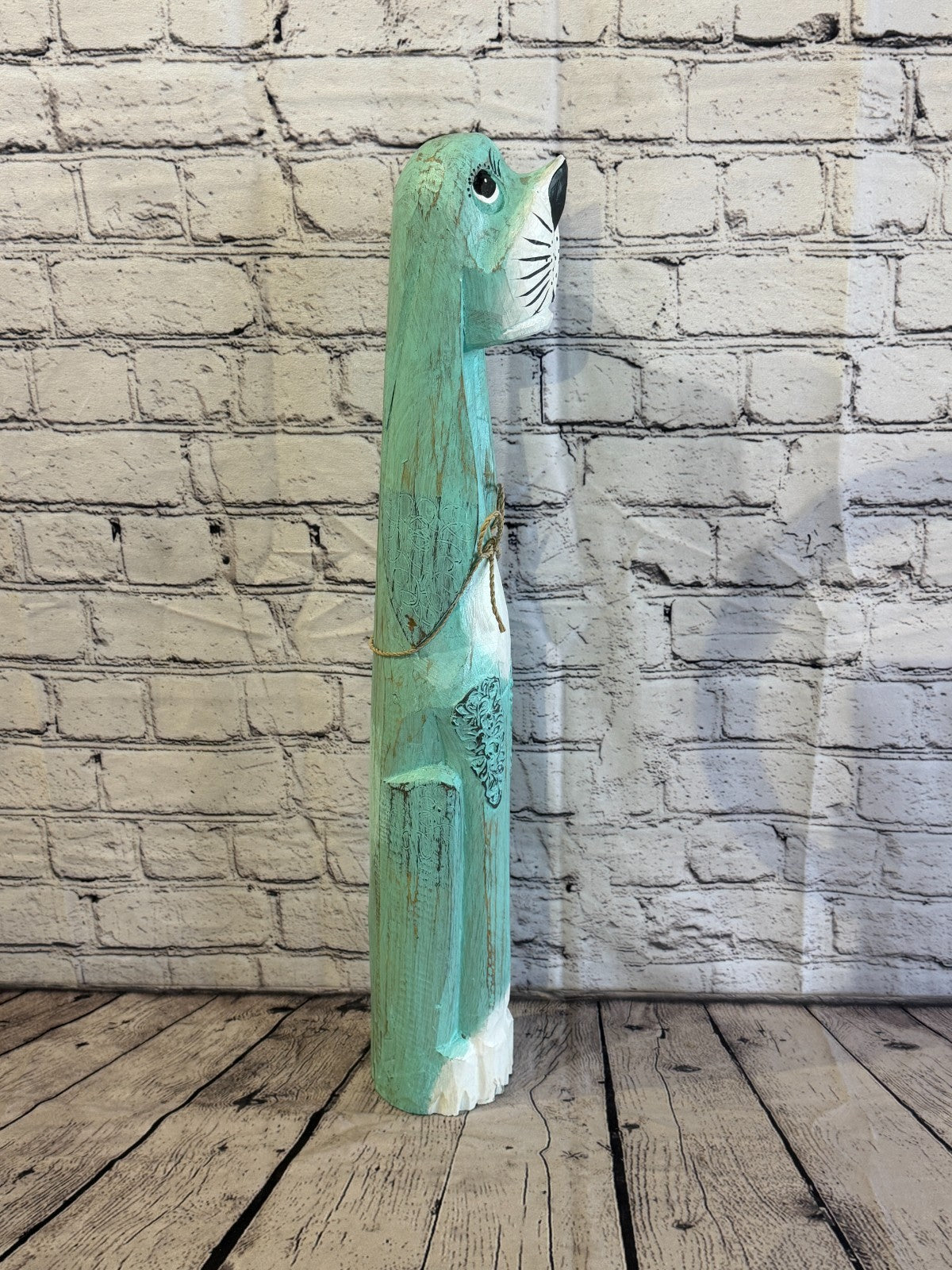 60cm Green Teal Wooden Shabby Dog Statue Ornament Fair Trade Handcarved3