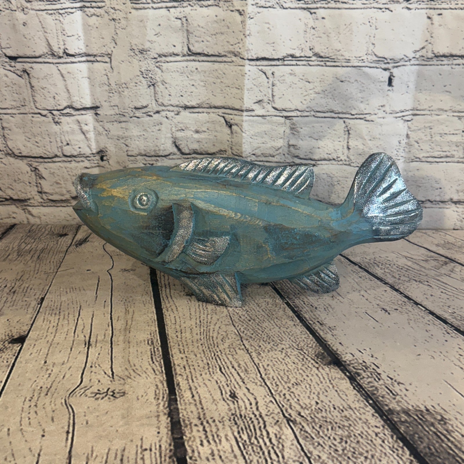 30cm x 15cm Trout Silver Blue Fish Wood Coastal Ocean Bathroom Decoration4