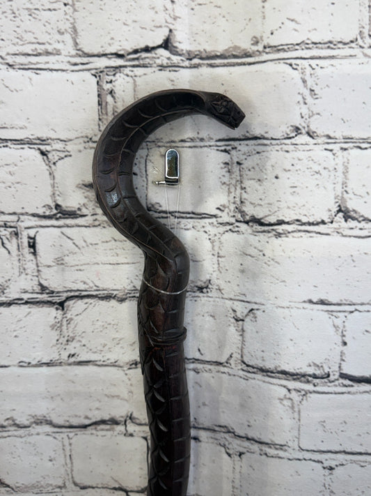 King Cobra Head 90cm Tribal African Walking Stick Cane Hand Carved Dark Wood0